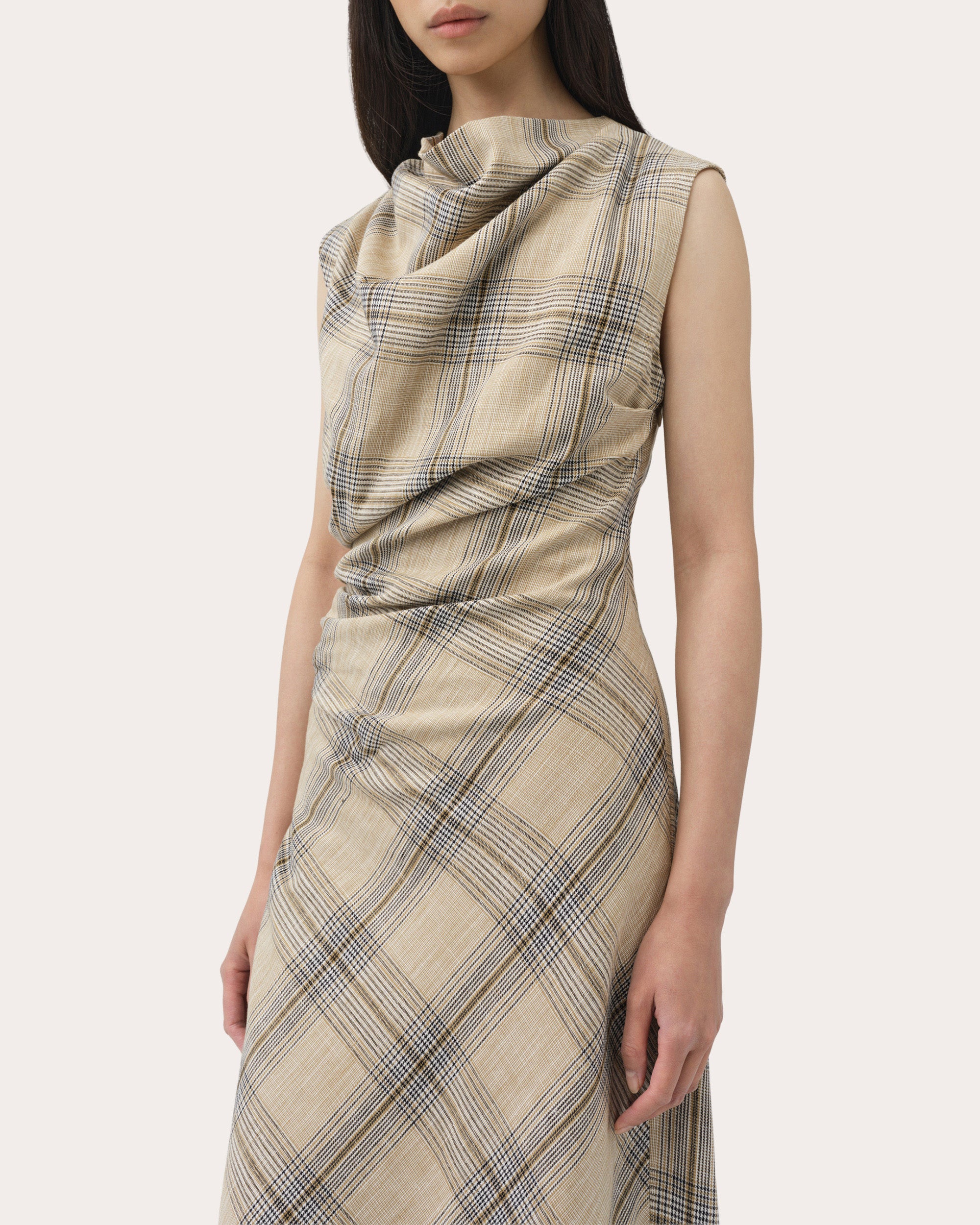 Burke Plaid Draped Midi Dress