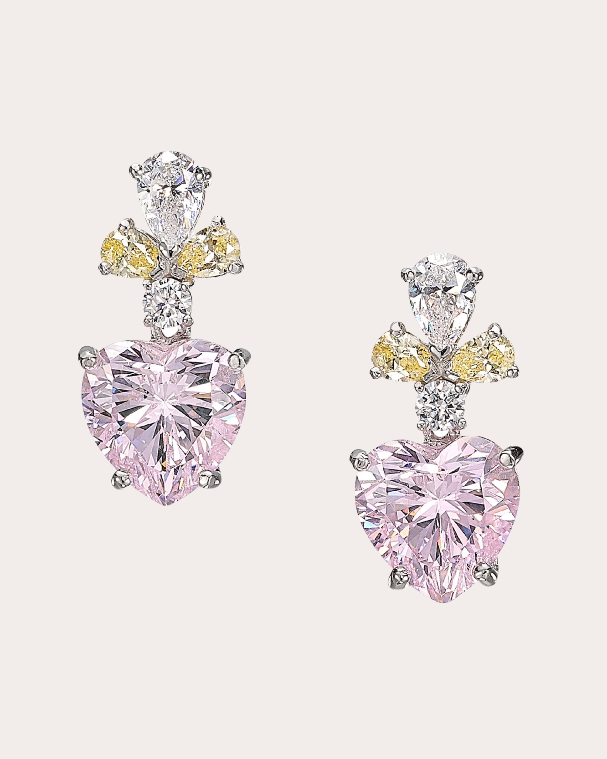 Rose & Canary Diamond Candy Cupid Heart Drop Earrings