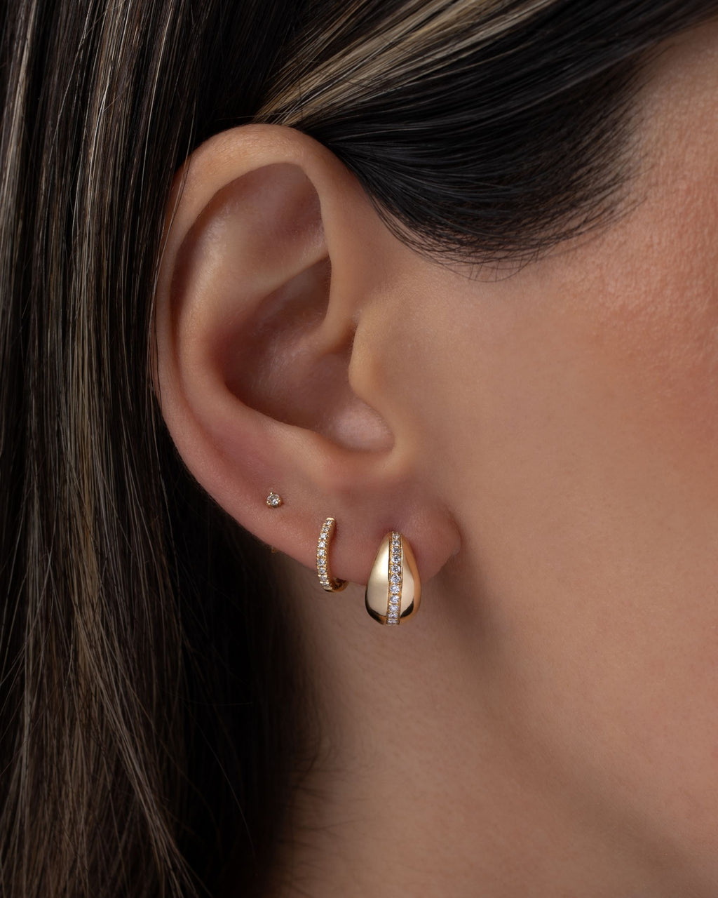 Diamond & 14k Gold Mini Hoop Earrings