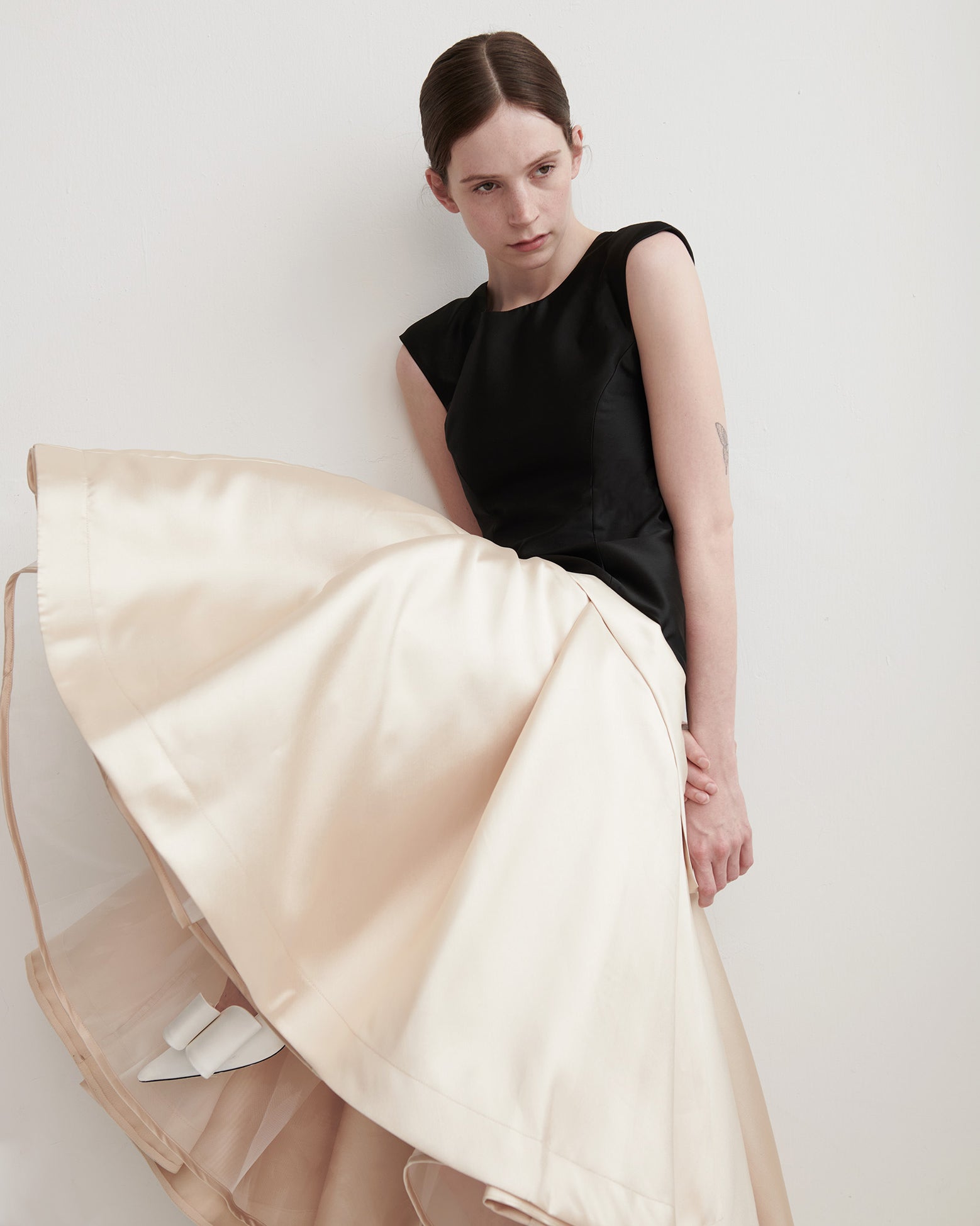 Trish Satin Pleated Drop-Waist Gown