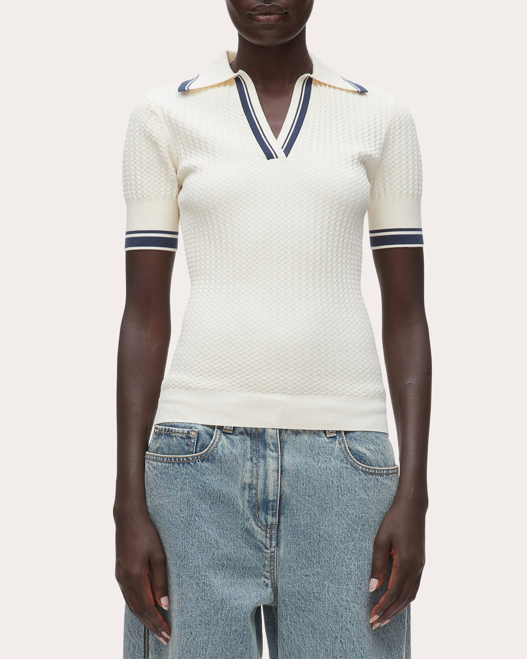 Textured Knit Polo Top