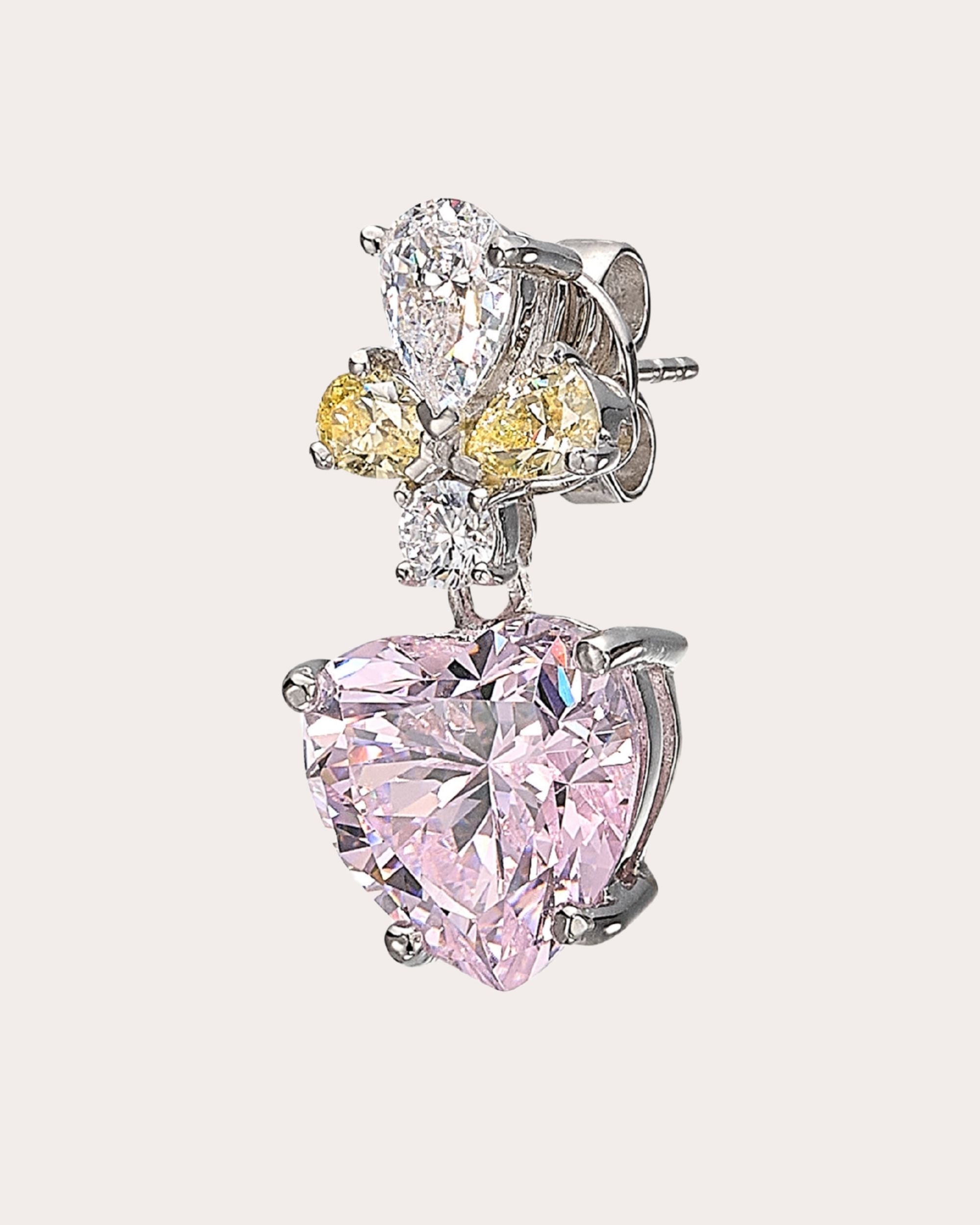 Rose & Canary Diamond Candy Cupid Heart Drop Earrings