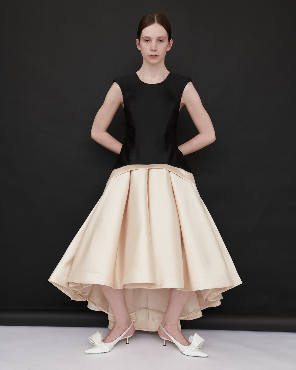Trish Satin Pleated Drop-Waist Gown