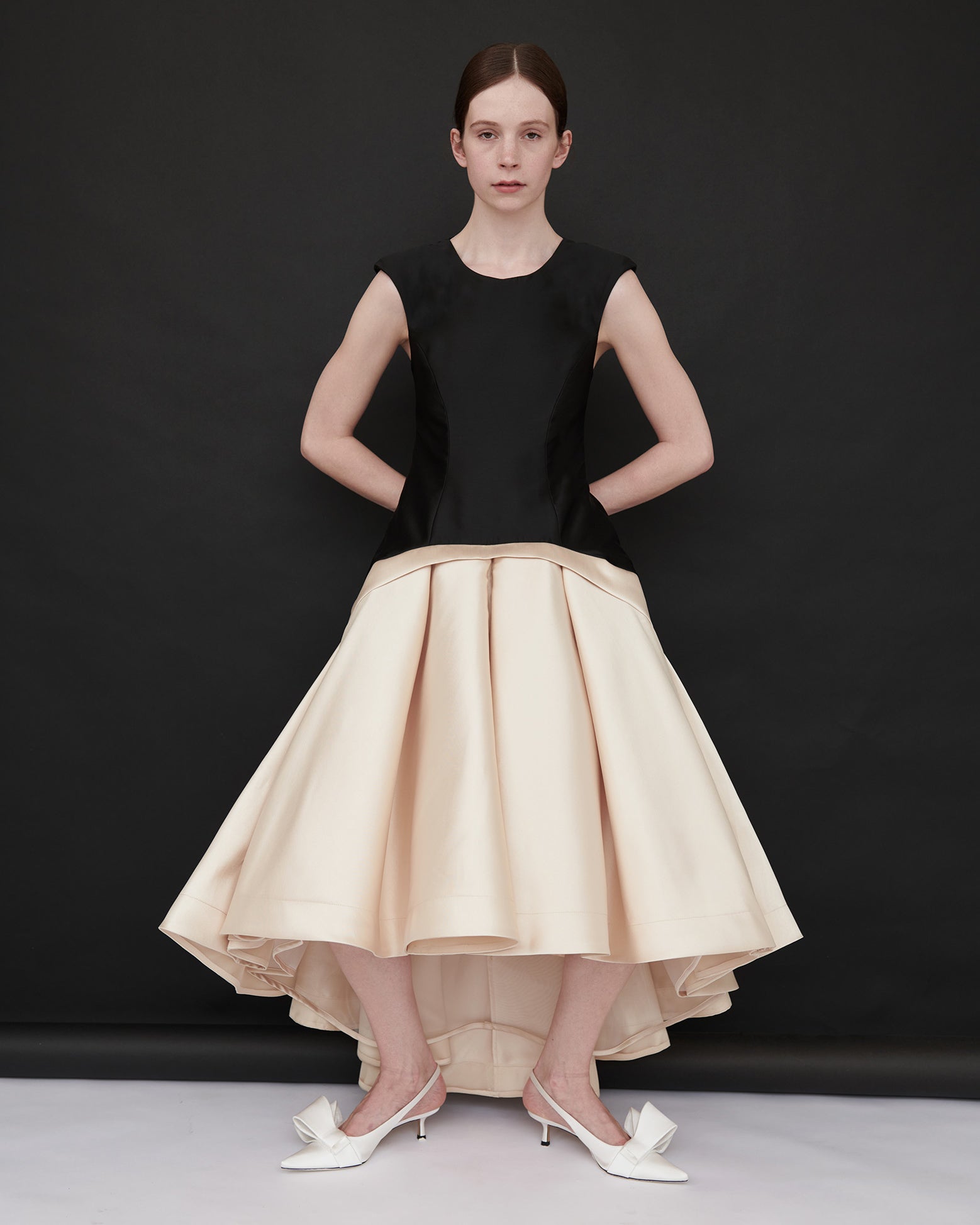 Trish Satin Pleated Drop-Waist Gown