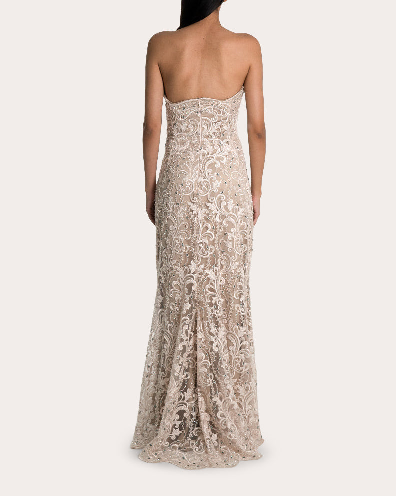 Yari Embellished Lace Strapless Gown