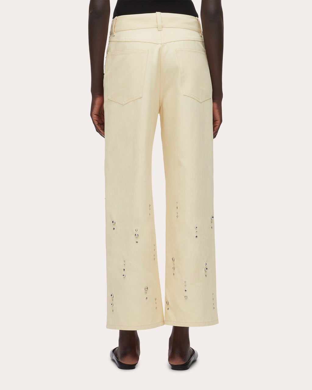 Studded Twill Wide-Leg Pants