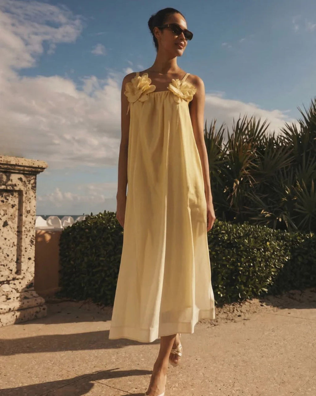 Solenn Ombré Organza Appliqué Midi Dress