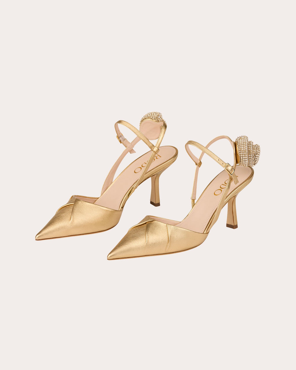 Nava 80 Crystal-Embellished Metallic Leather Slingback