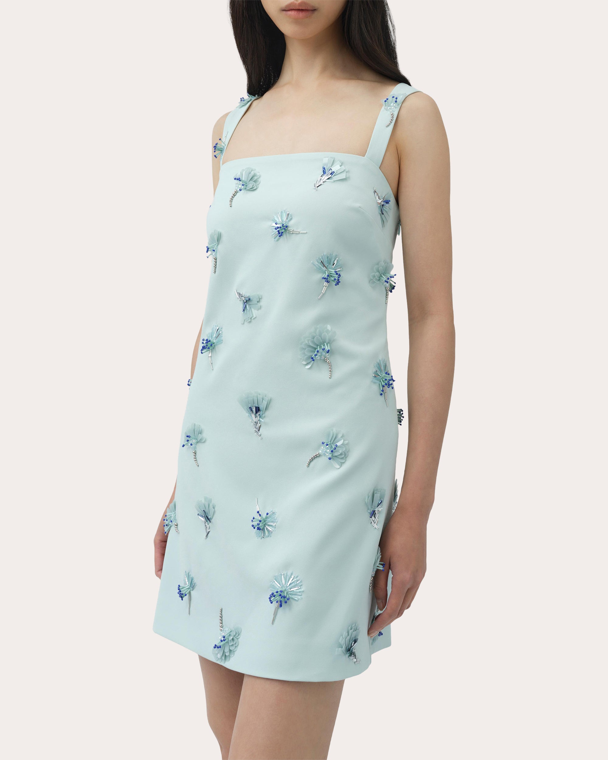 Ella Beaded Floral Paillette Crepe Mini Dress