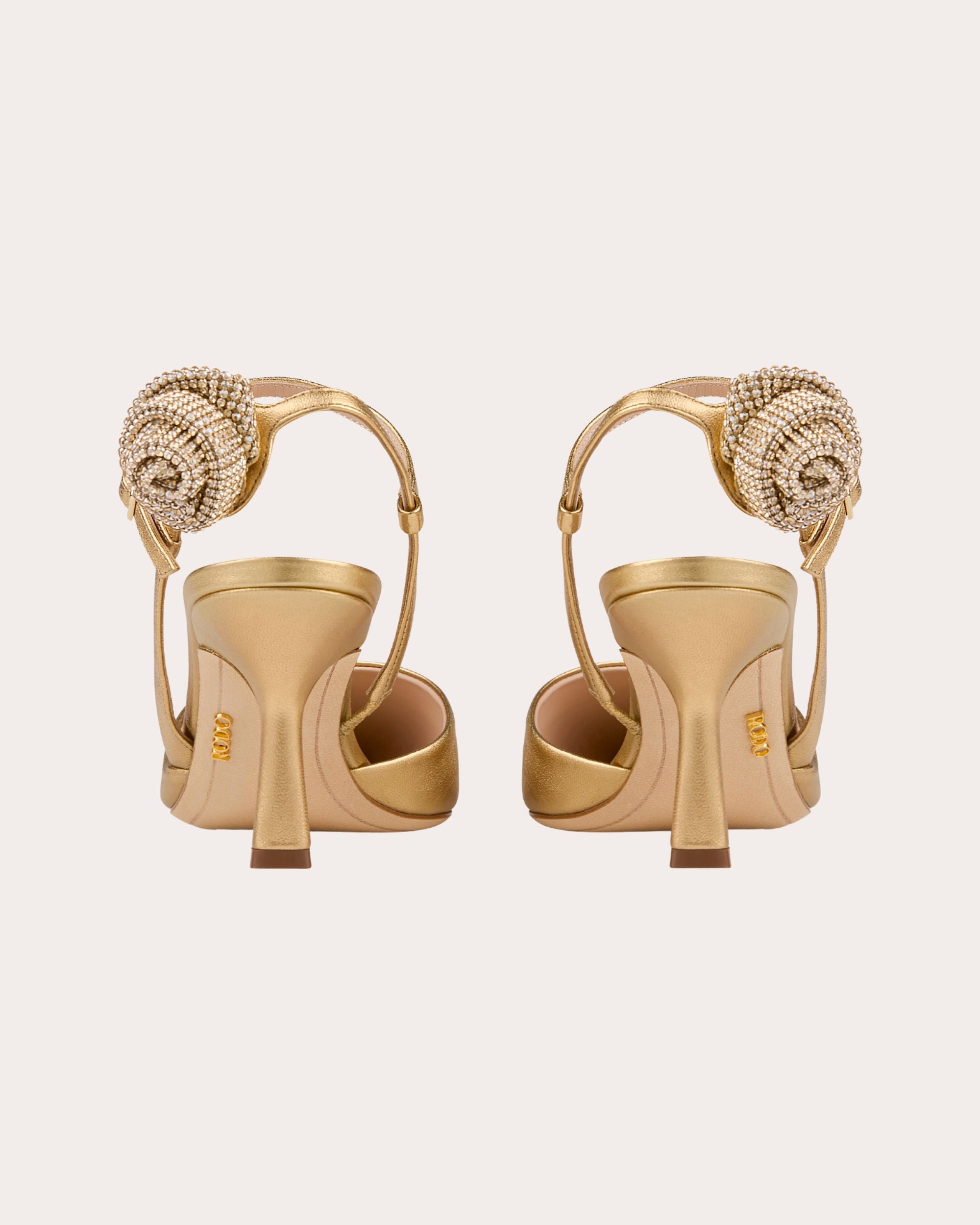 Nava 80 Crystal-Embellished Metallic Leather Slingback