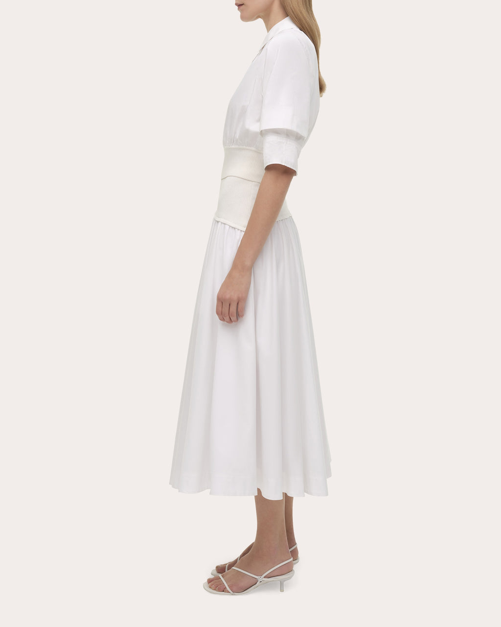 Ovie Gathered Poplin Knit Combo Midi Skirt