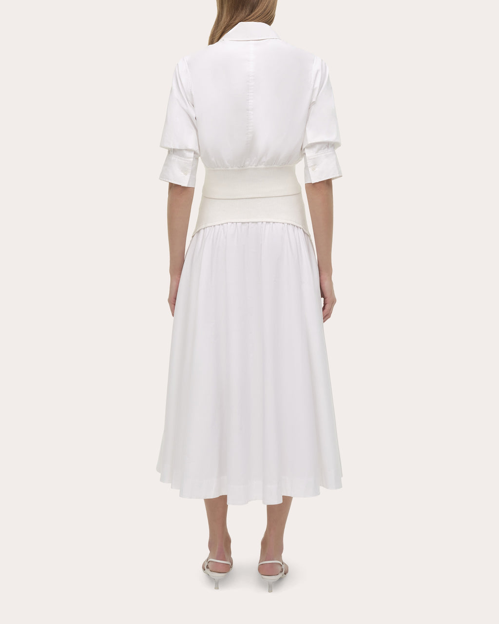 Ovie Gathered Poplin Knit Combo Midi Skirt
