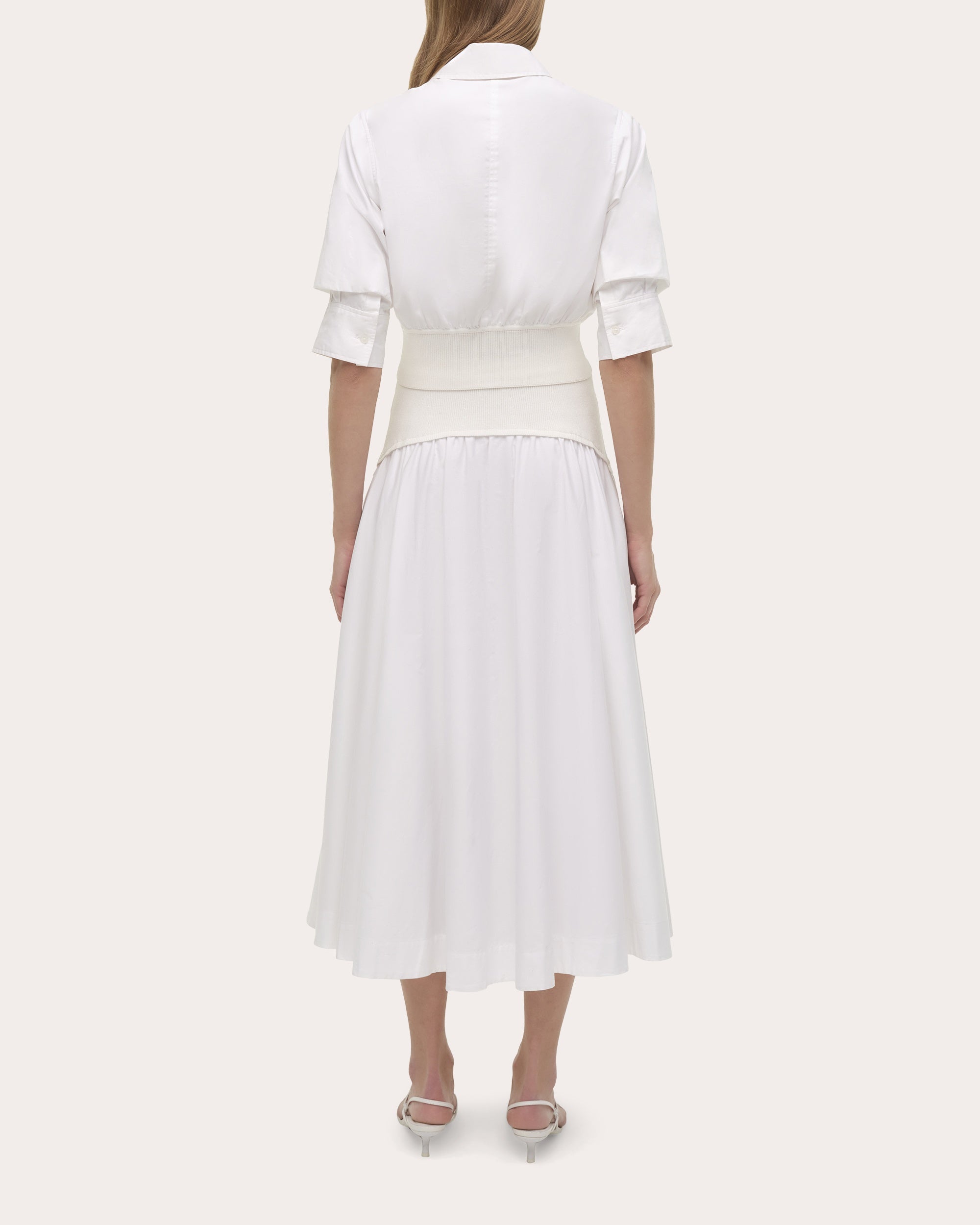 Ovie Gathered Poplin Knit Combo Midi Skirt