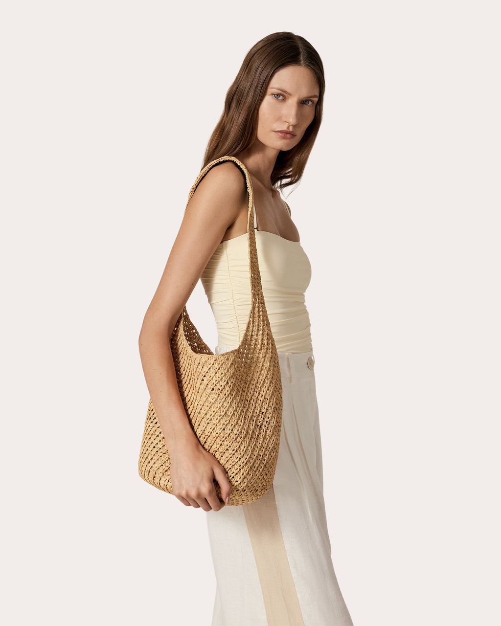 Lani Crocheted Raffia Drawstring Sac Bag
