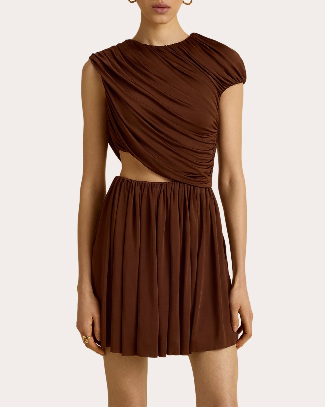 Jersey Cutout Gathered Drape Mini Dress