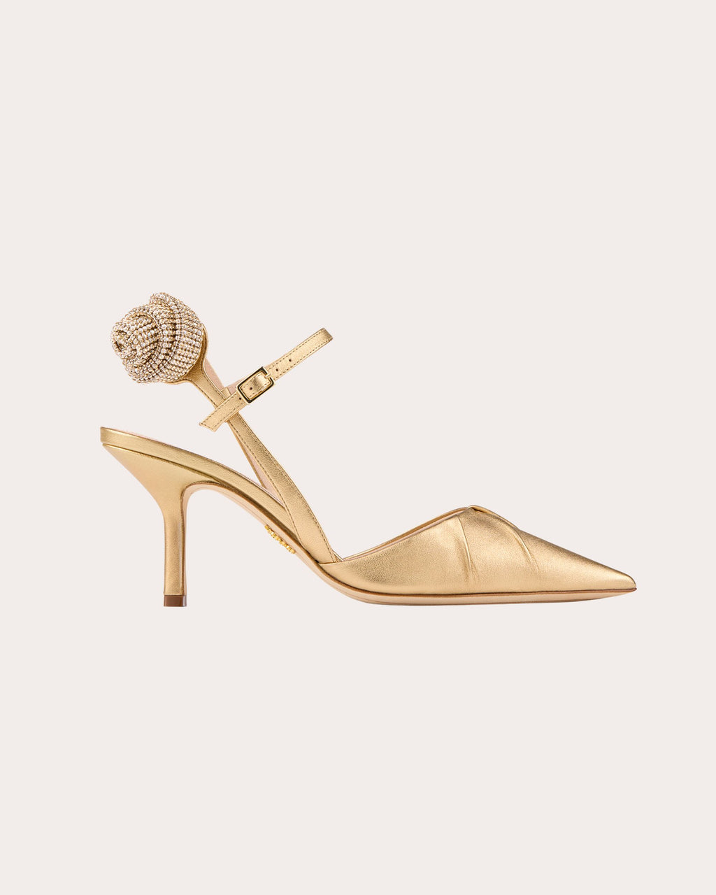 Nava 80 Crystal-Embellished Metallic Leather Slingback