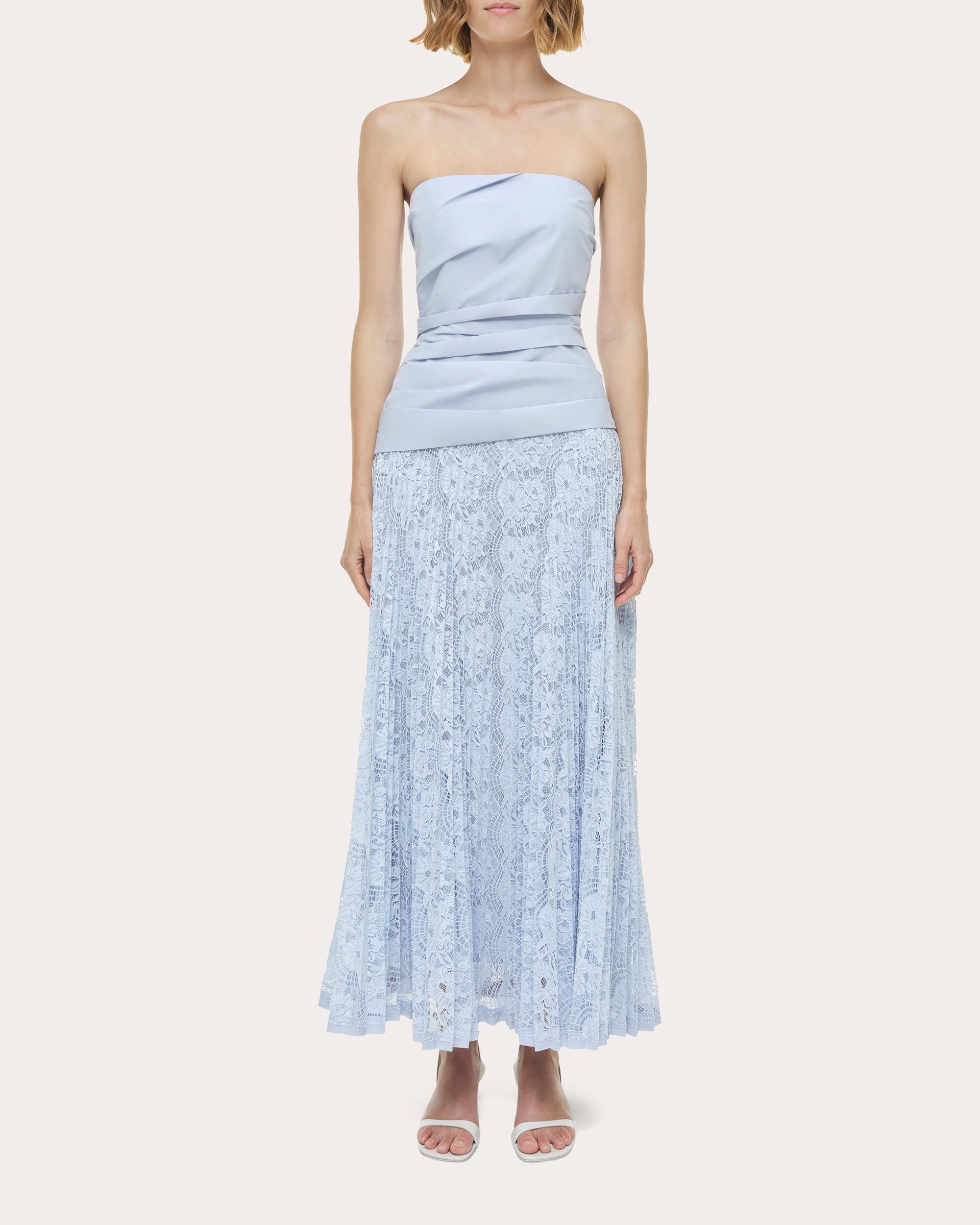 Annalise Poplin Lace Combo Strapless Midi Dress
