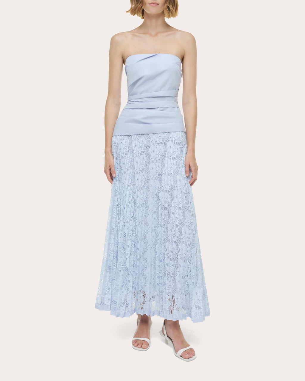 Annalise Poplin Lace Combo Strapless Midi Dress