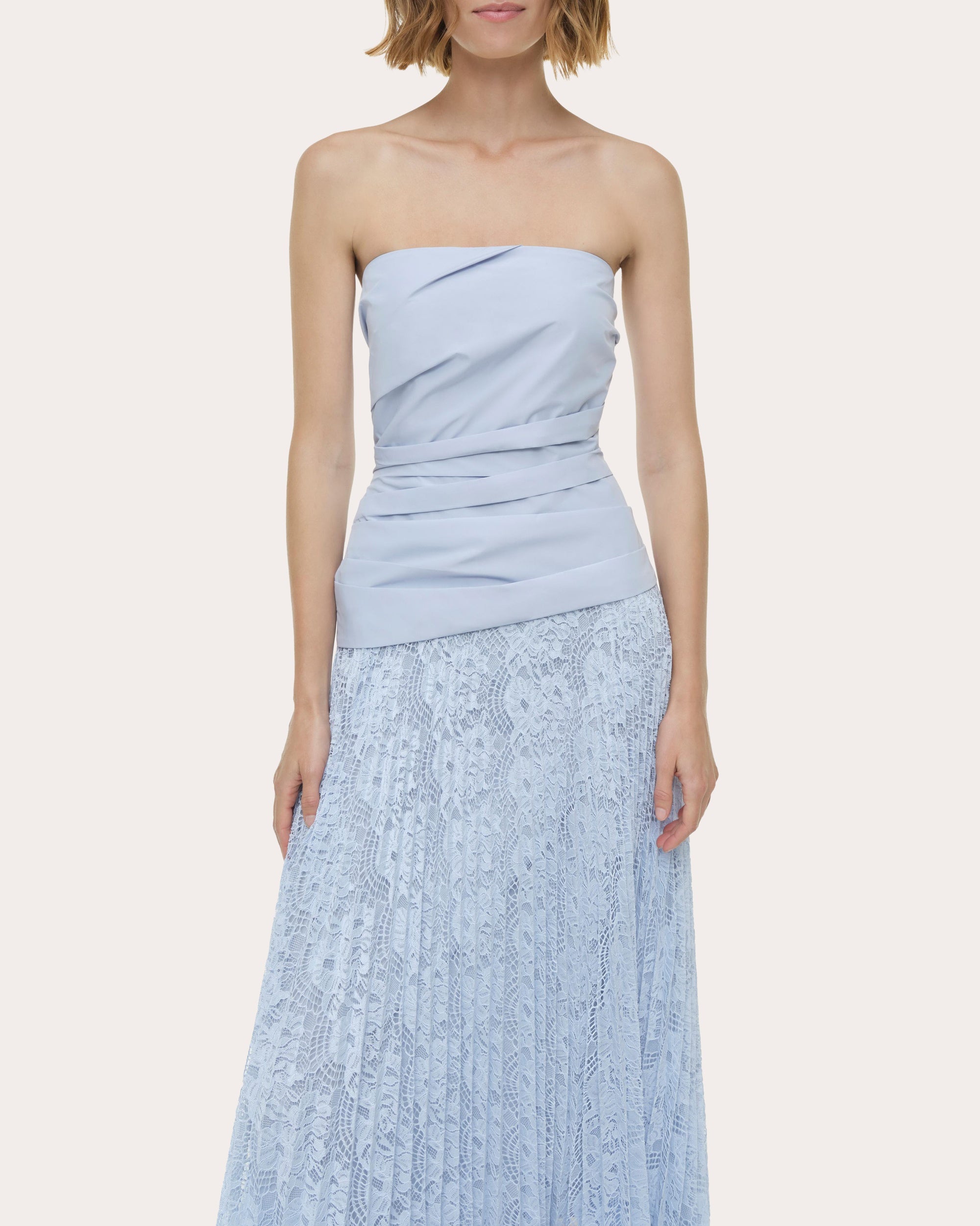 Annalise Poplin Lace Combo Strapless Midi Dress