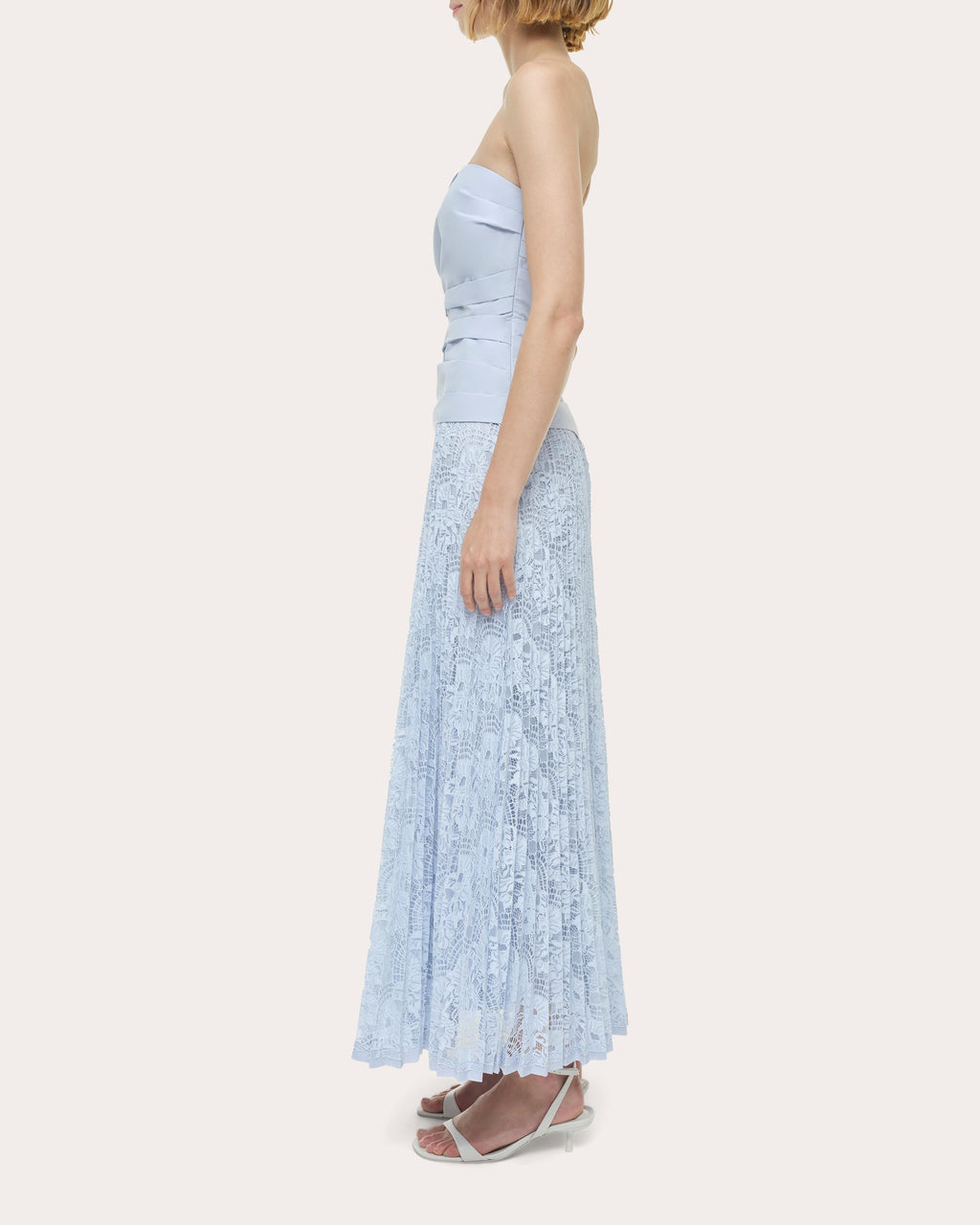 Annalise Poplin Lace Combo Strapless Midi Dress