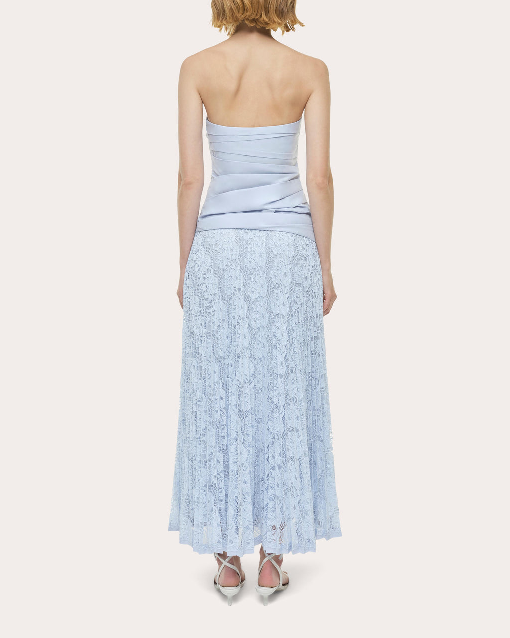 Annalise Poplin Lace Combo Strapless Midi Dress