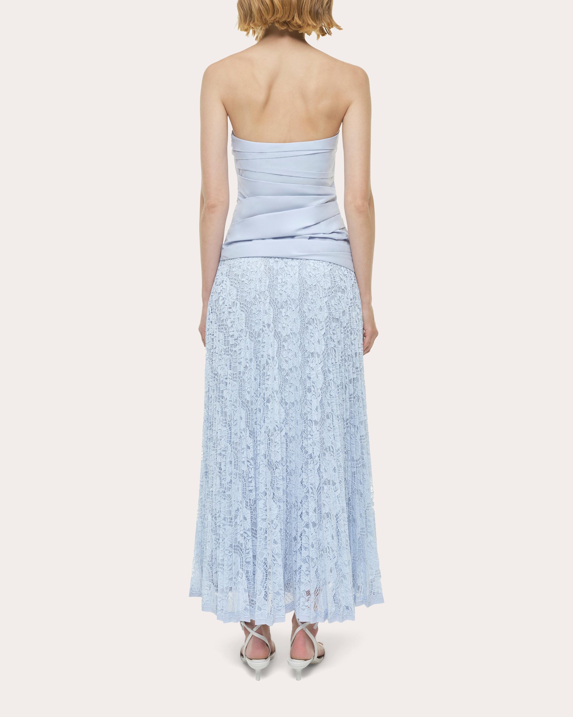 Annalise Poplin Lace Combo Strapless Midi Dress