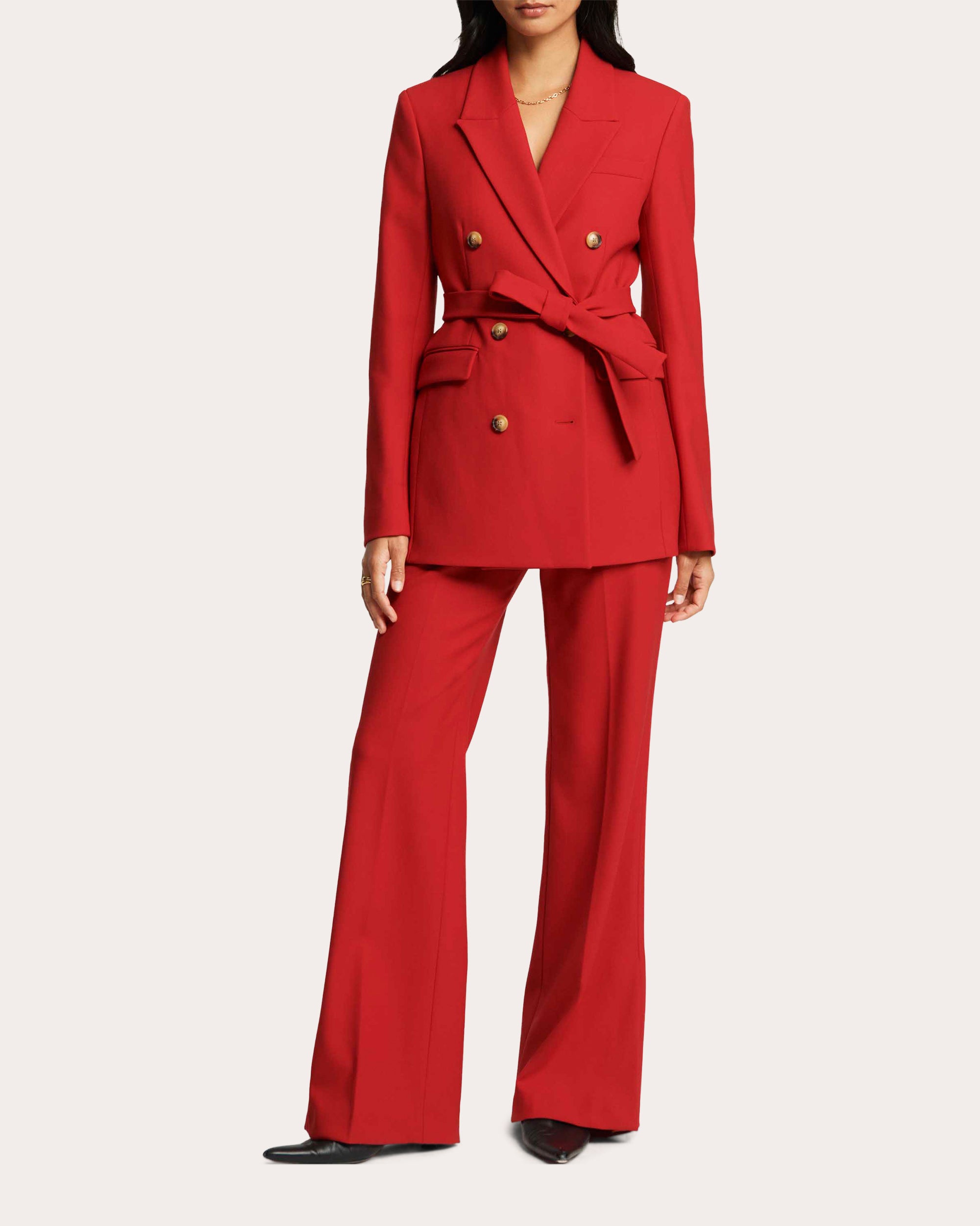 Heavy Wool Twill Belted Double-Breasted Blazer