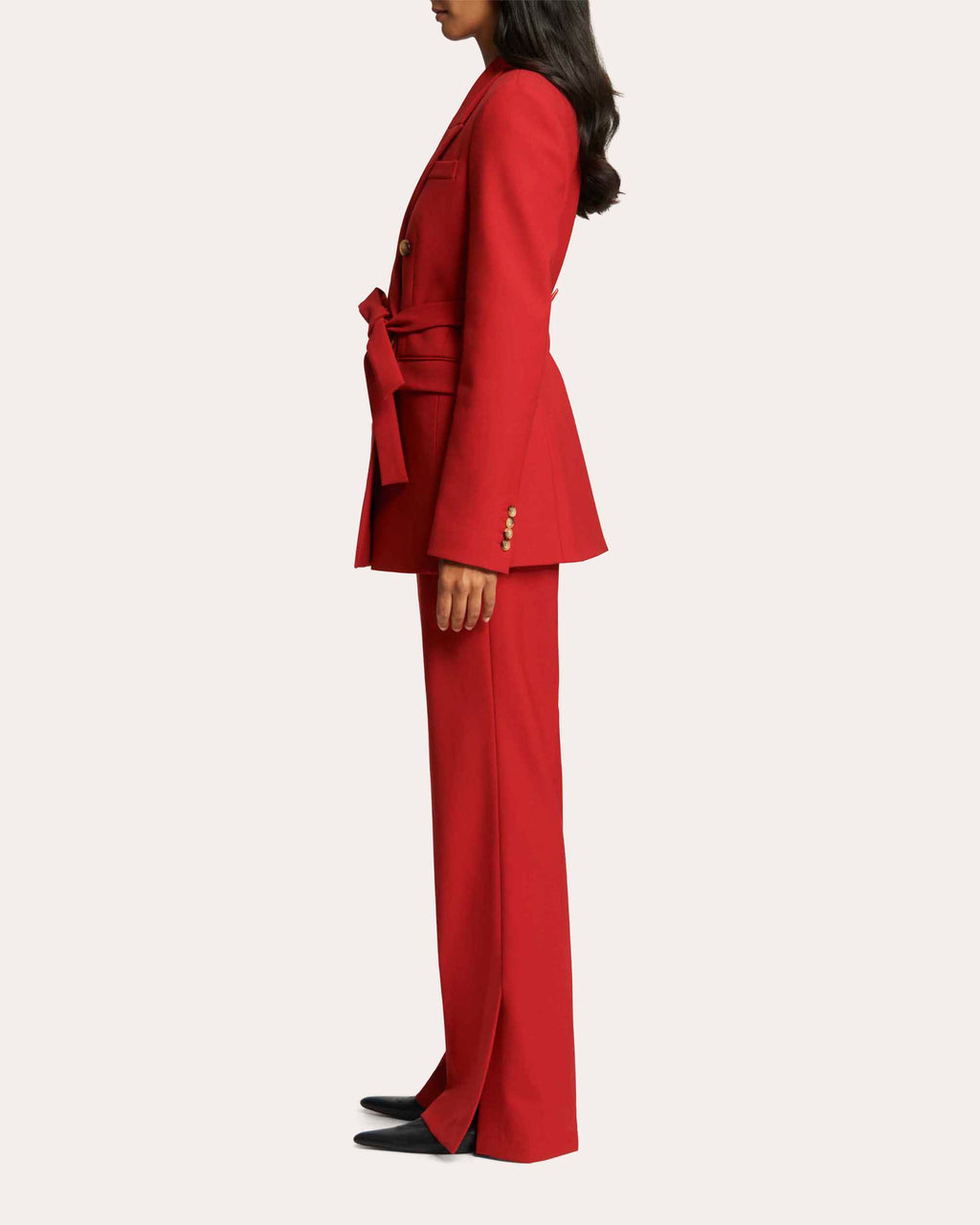 Heavy Wool Twill Belted Double-Breasted Blazer