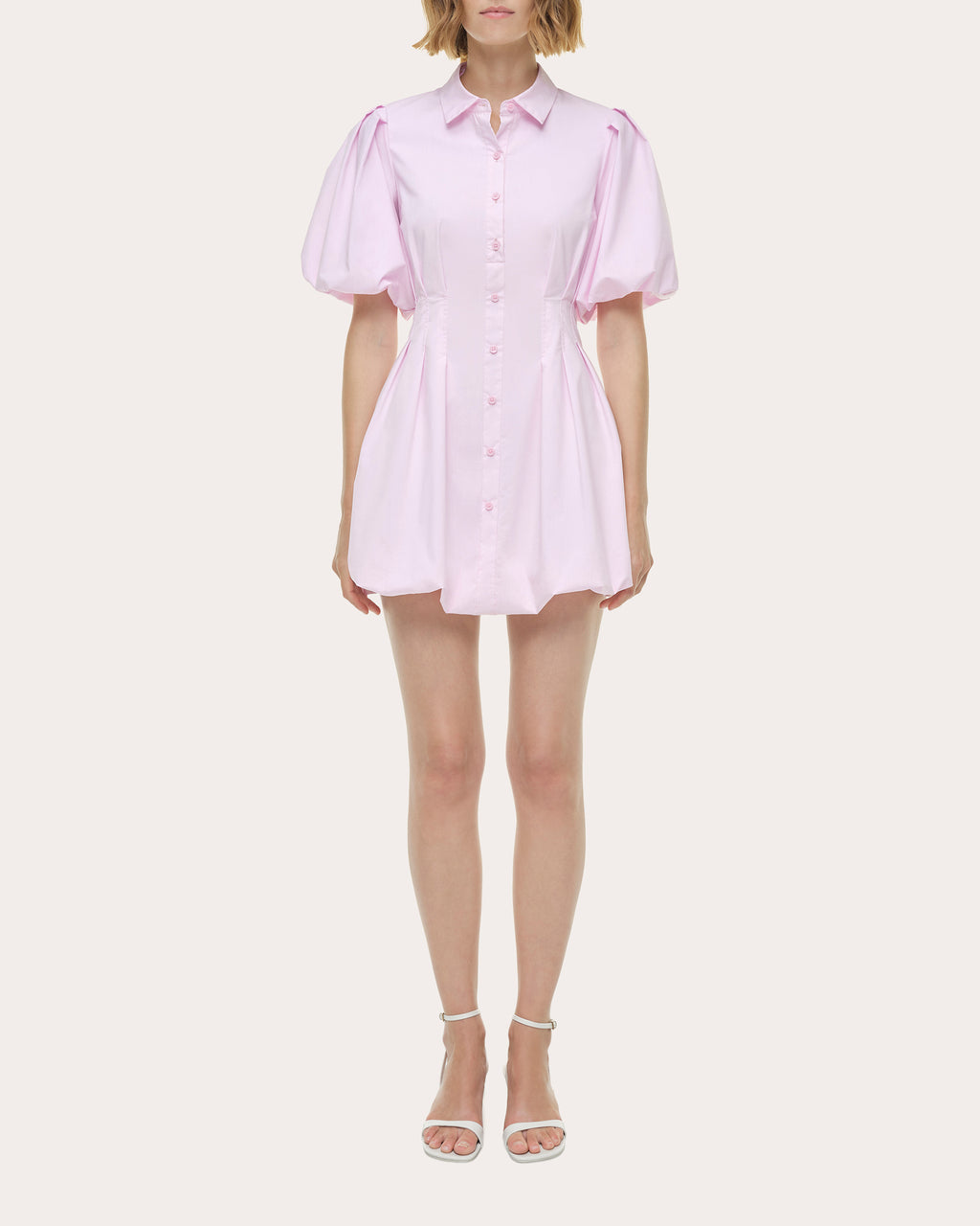 Cleo Poplin Puff-Sleeve Shirt Dress