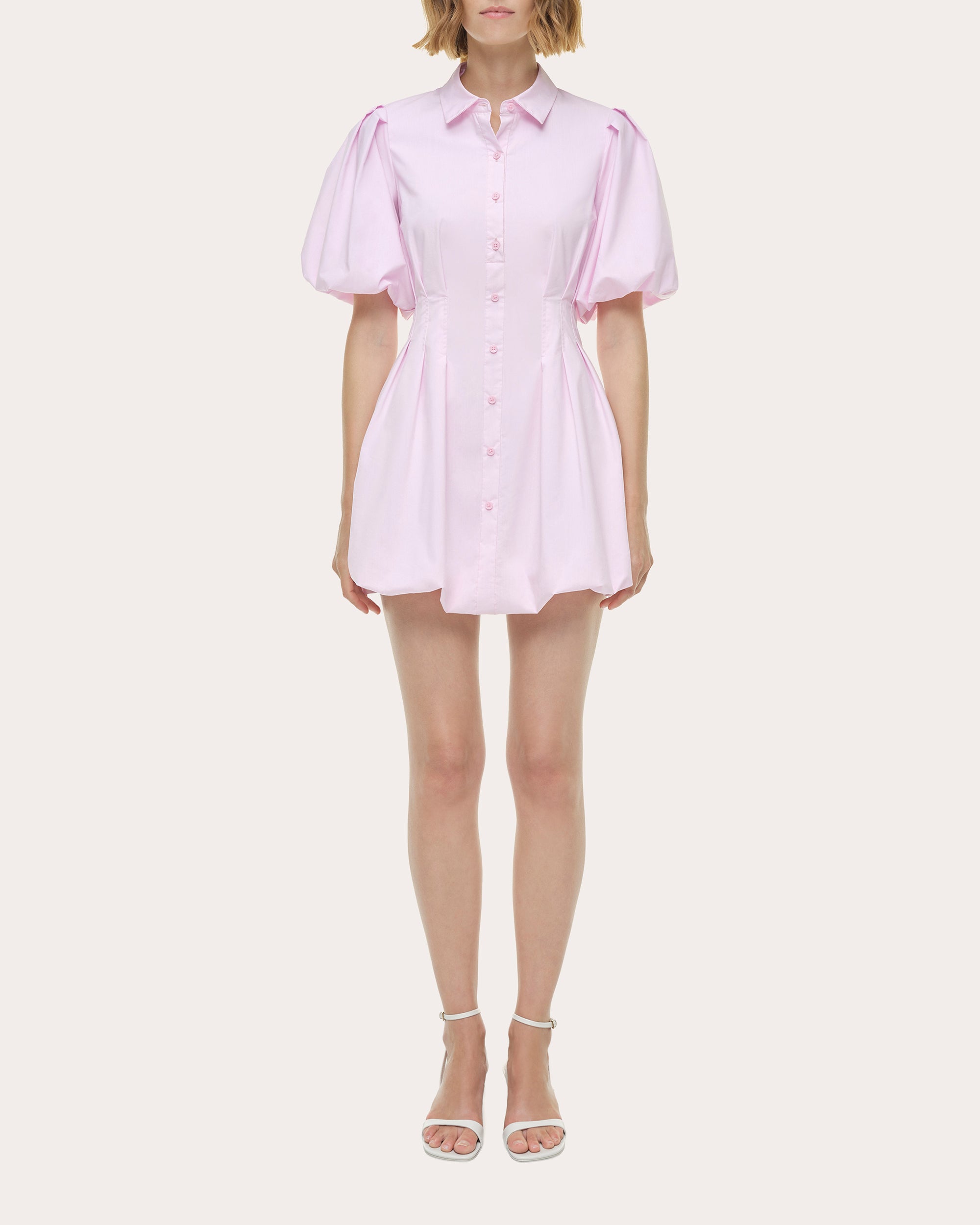 Cleo Poplin Puff-Sleeve Shirt Dress