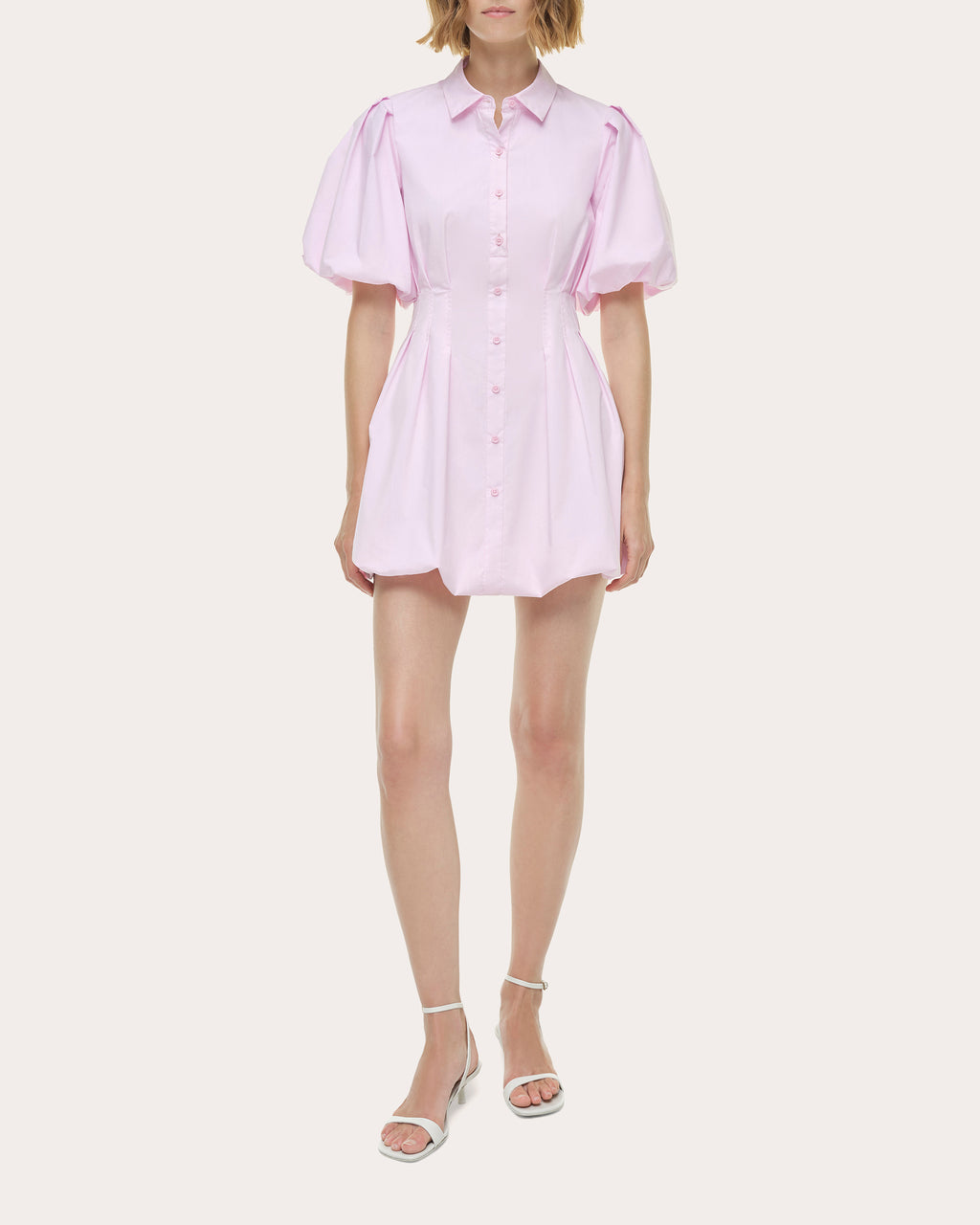 Cleo Poplin Puff-Sleeve Shirt Dress