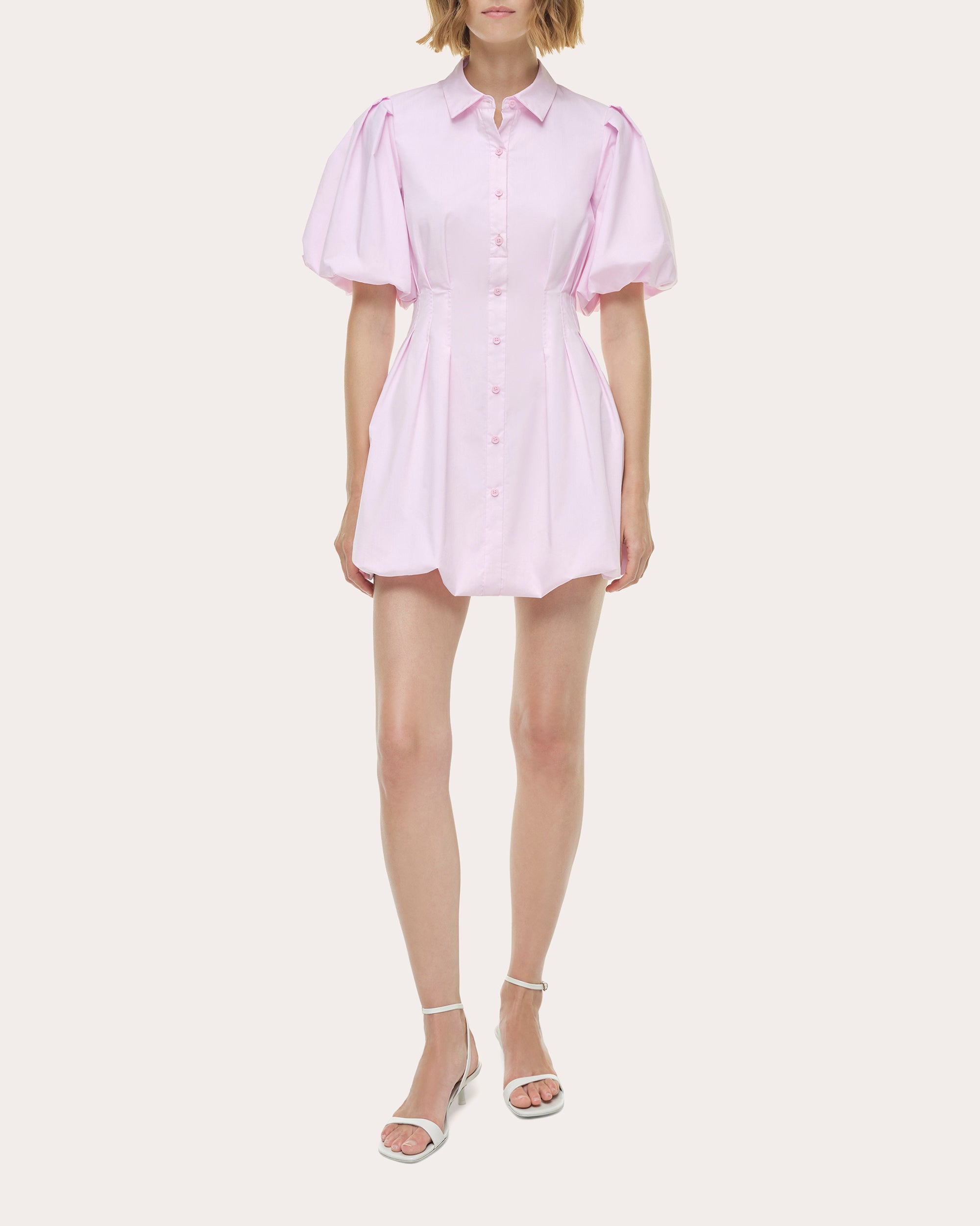Cleo Poplin Puff-Sleeve Shirt Dress
