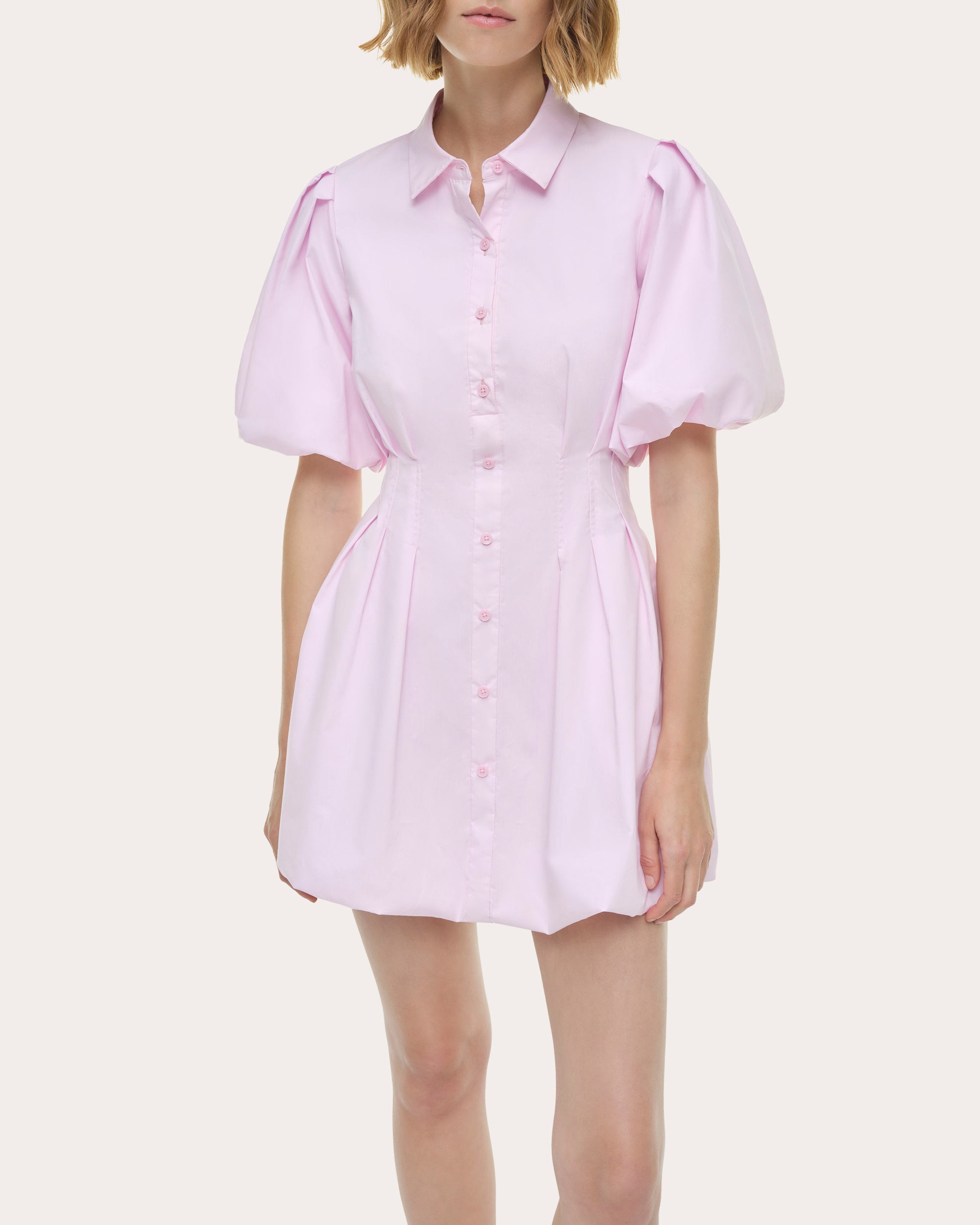 Cleo Poplin Puff-Sleeve Shirt Dress