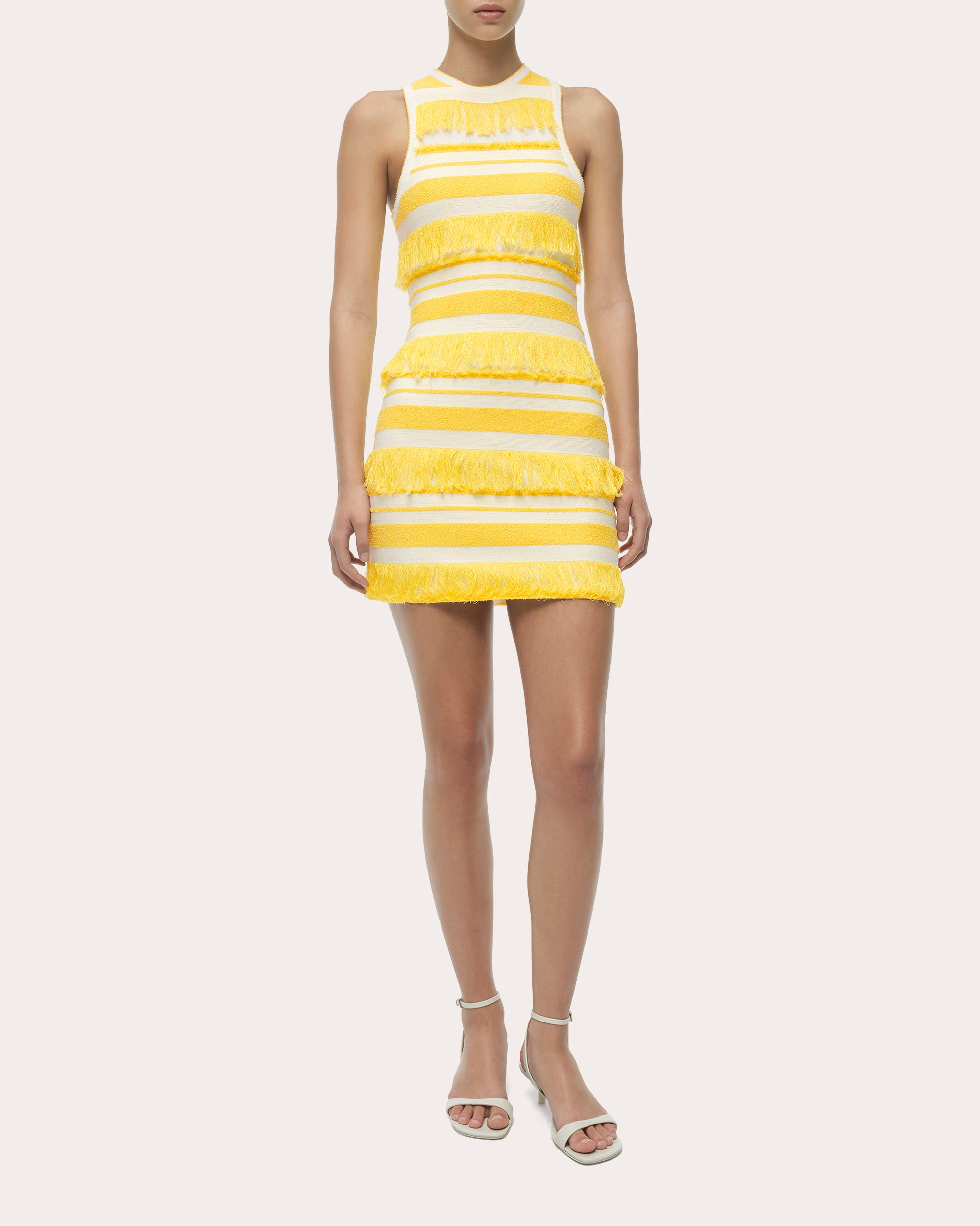 Elly Stripe Knit Fringe Sleeveless Mini Dress