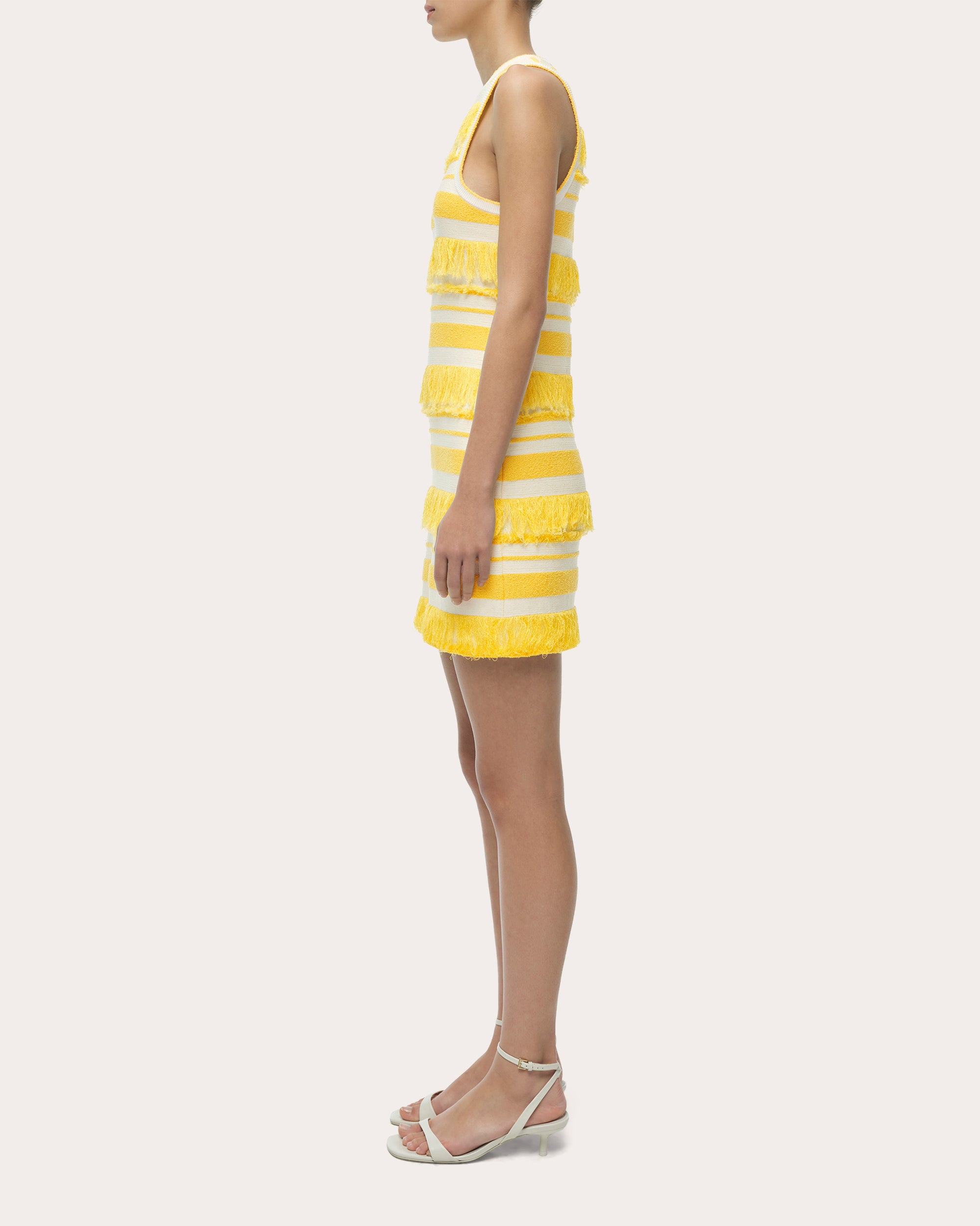 Elly Stripe Knit Fringe Sleeveless Mini Dress