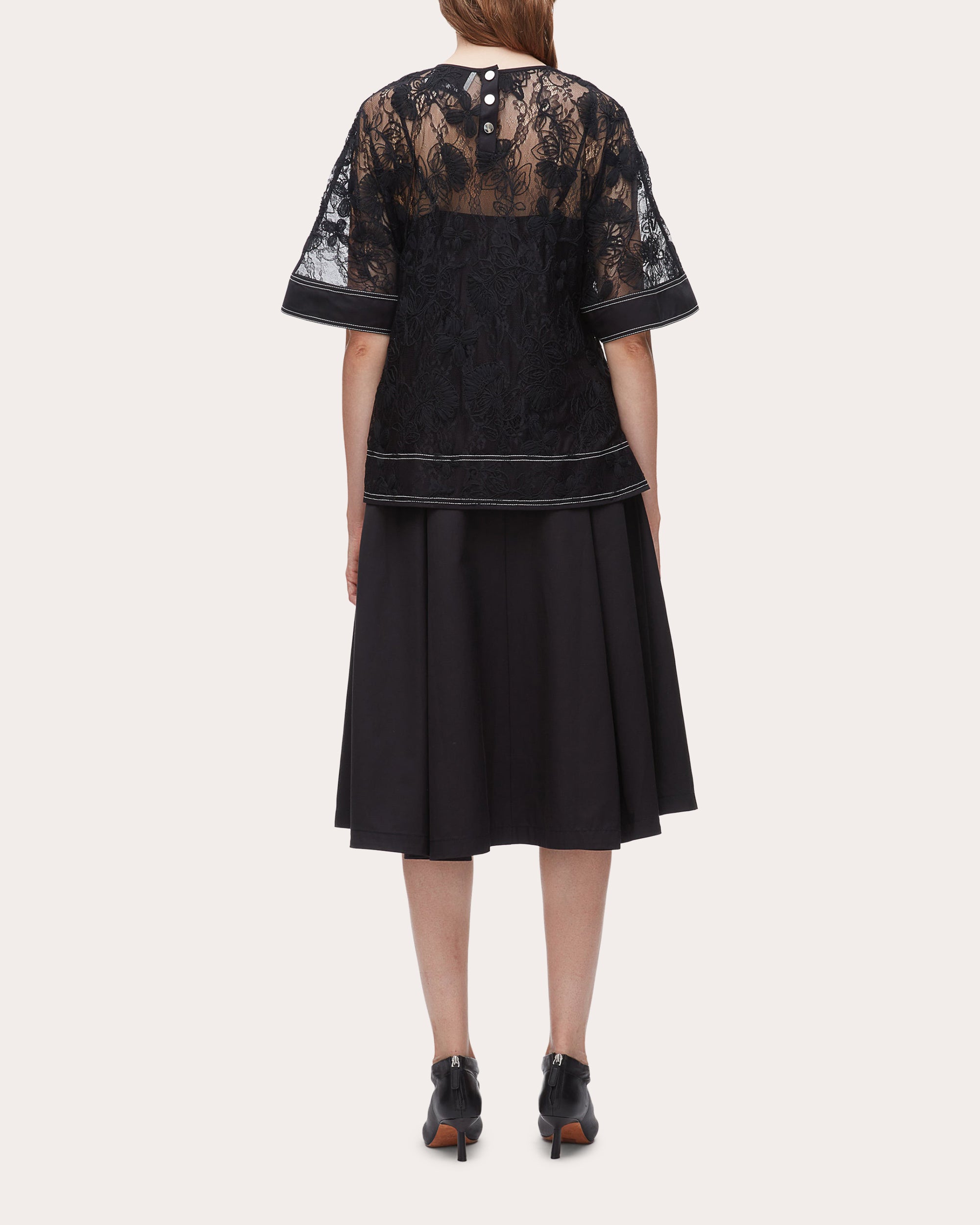 Sheer Floral Lace Flounce Top