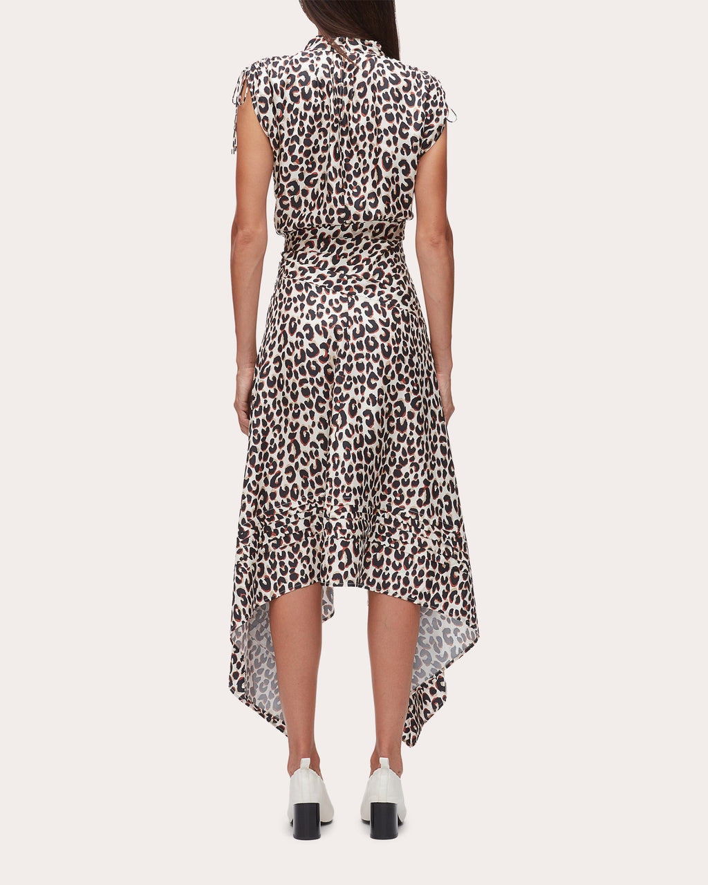 Leopard Silk Twill Ruched Handkerchief Dress
