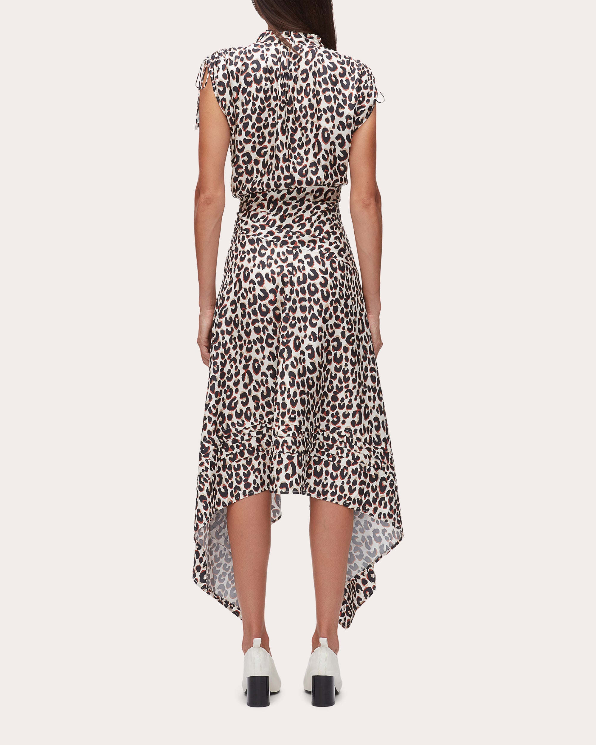 Leopard Silk Twill Ruched Handkerchief Dress