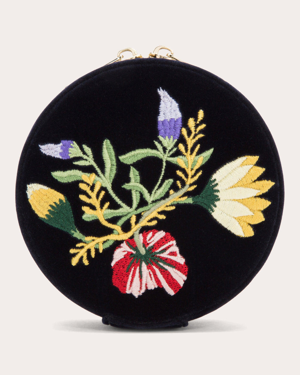 Zoe Embroidered Velvet Round Travel Case
