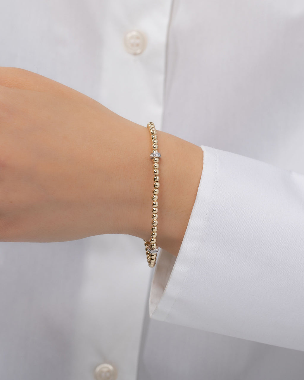 Diamond & 14k Gold Beaded Bracelet