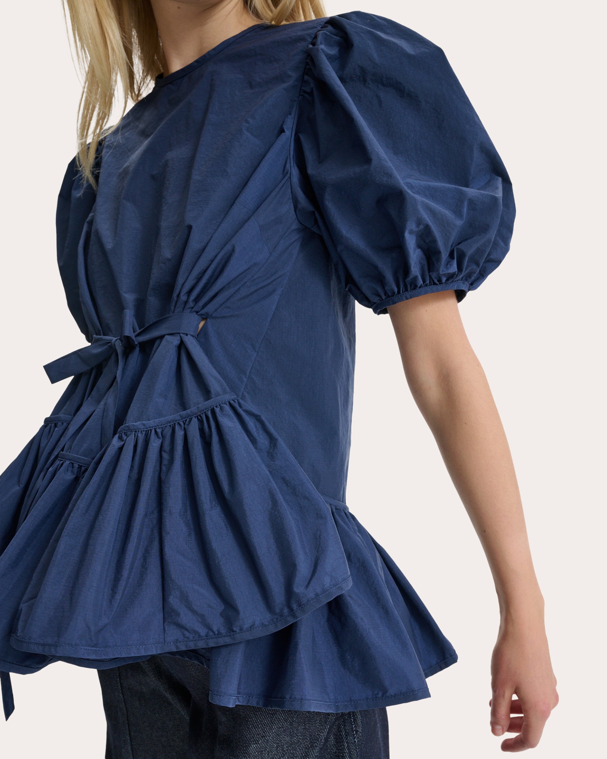 Bale Ripstop Puff-Sleeve Peplum Top