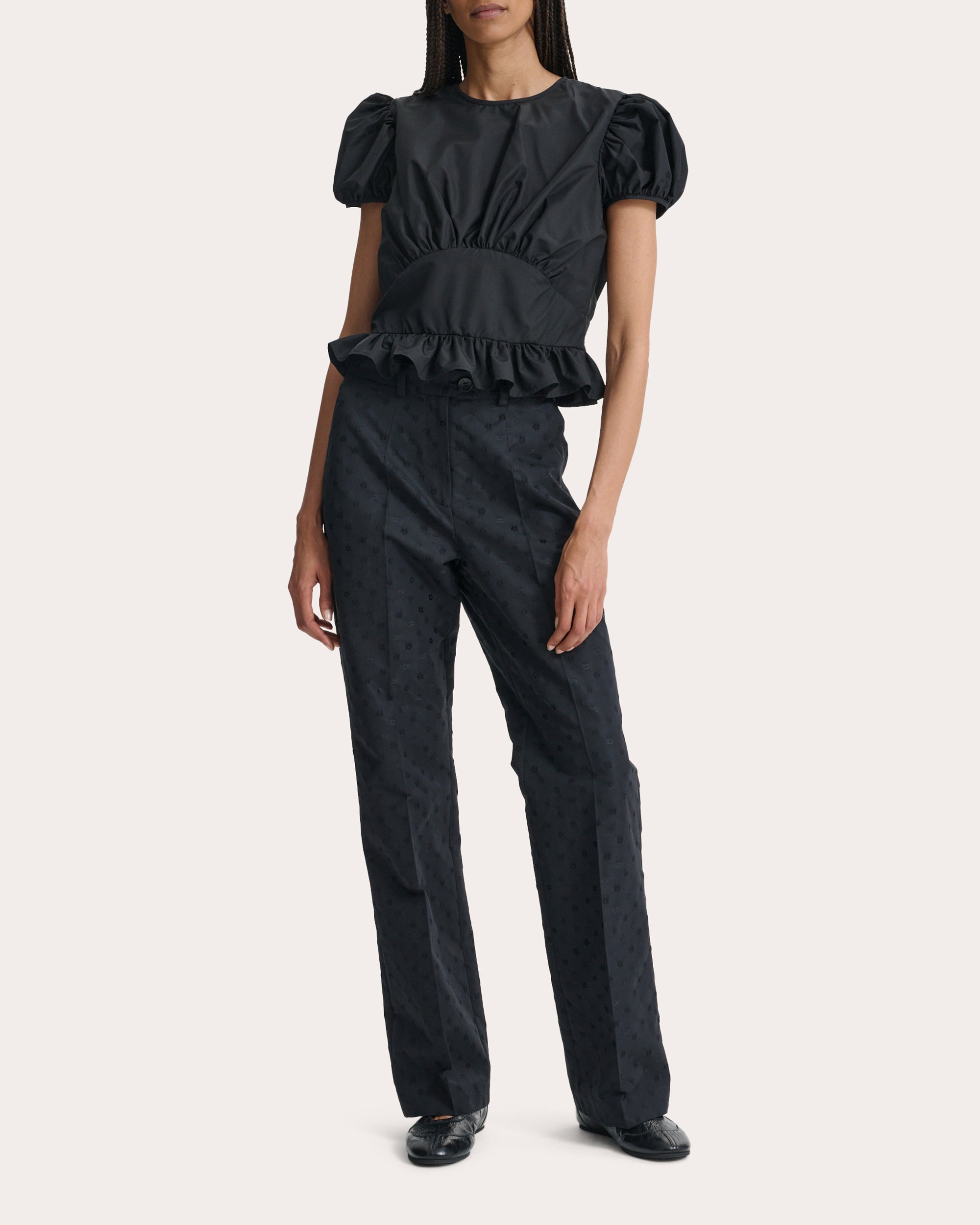 Cristobal Recycled Faille Gathered Peplum Top