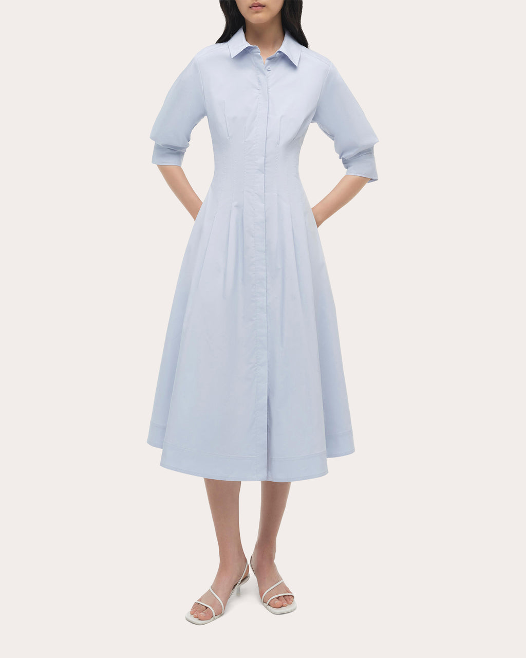 Jazz Pleated Poplin Midi Shirt Dress