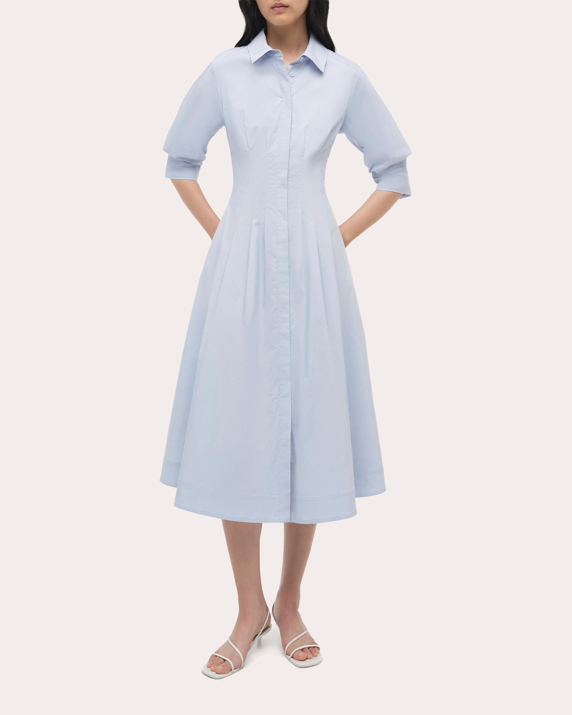 Jazz Pleated Poplin Midi Shirt Dress