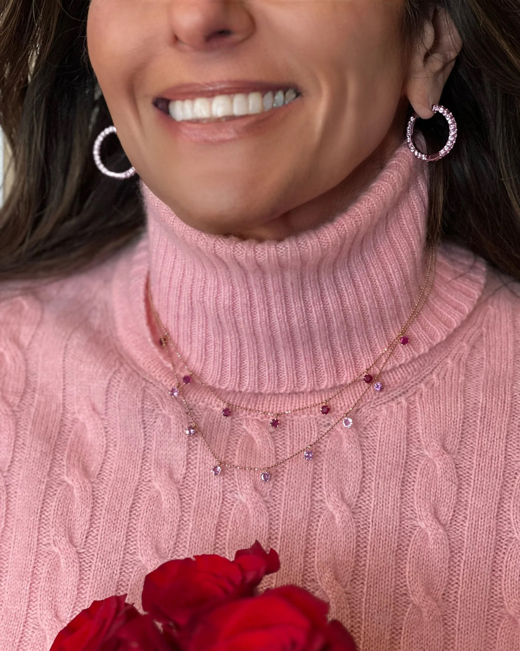 Pink Sapphire Large Three-Sided Hoop Earrings