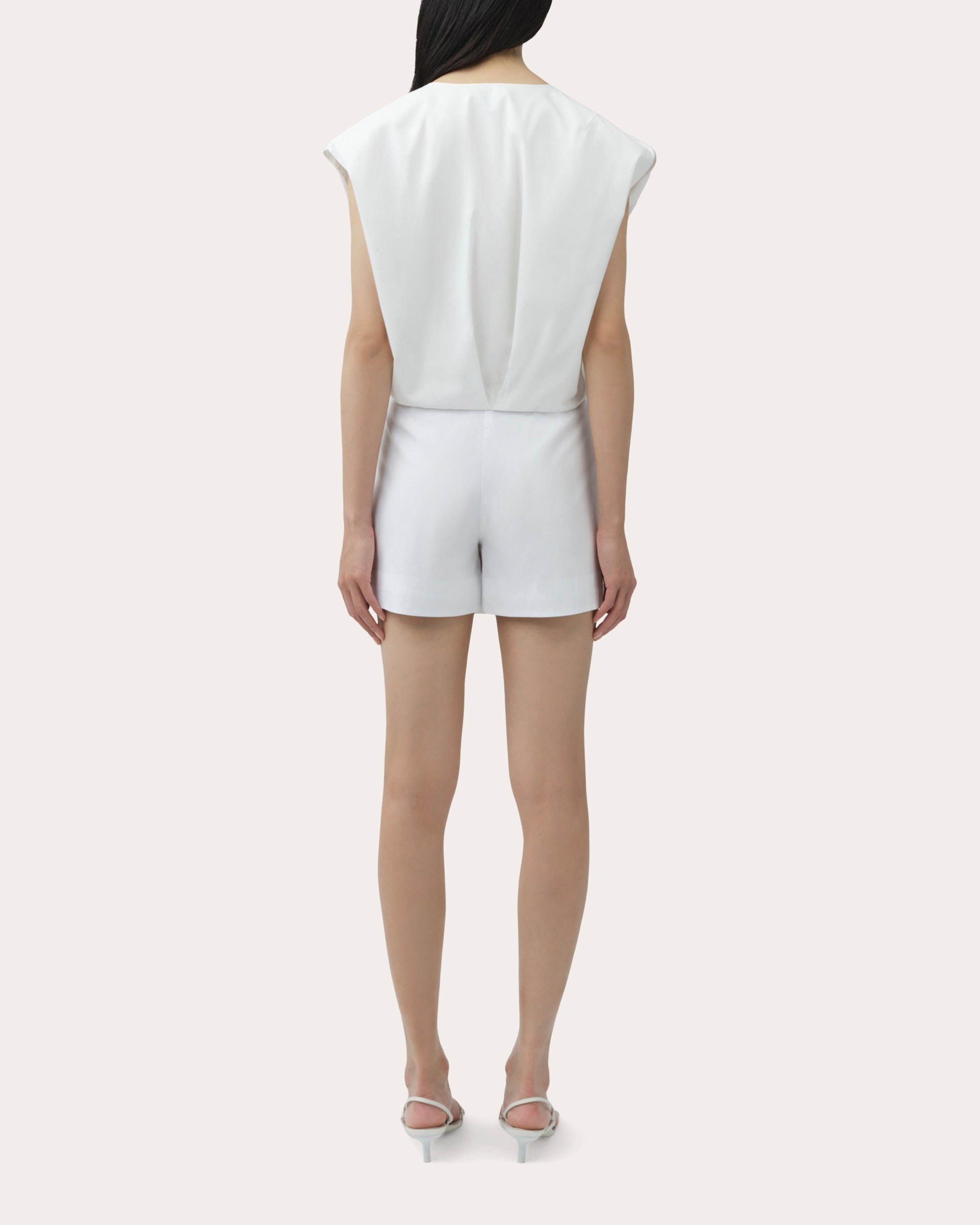 Wrenli Pleated Cotton Poplin Crop Top