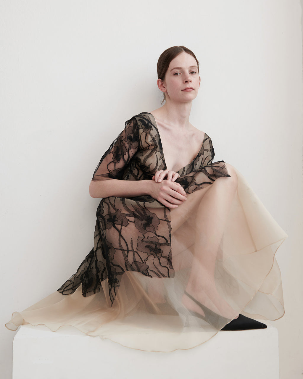 Lea Silk Organza Lace Corset Midi Dress