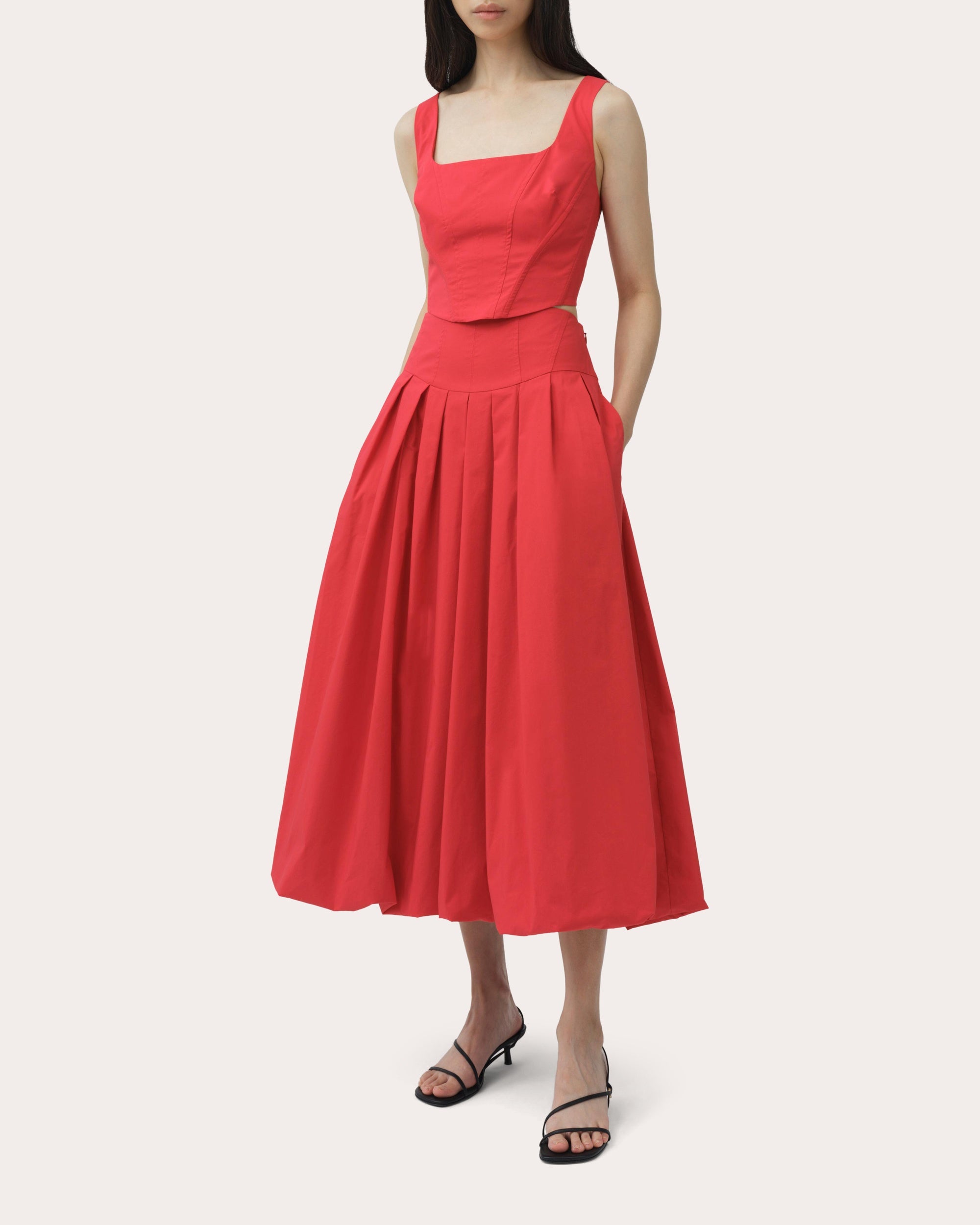Winsor Pleated Cotton Poplin Midi Skirt