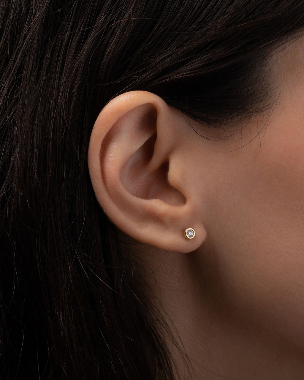 Diamond & 14k Gold Bezel Stud Earrings