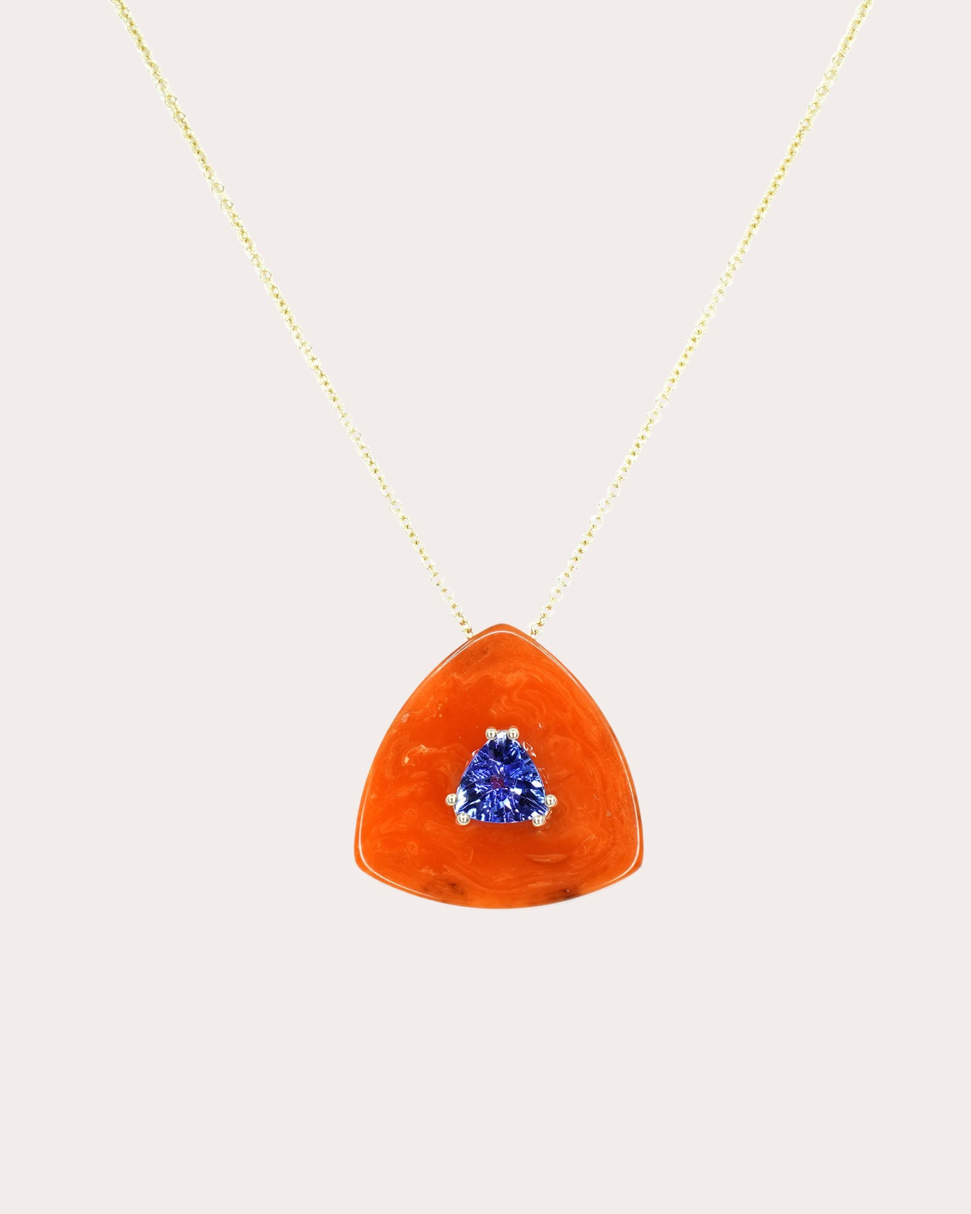 Bakelite & Tanzanite 14k Gold Muse Pendant Necklace